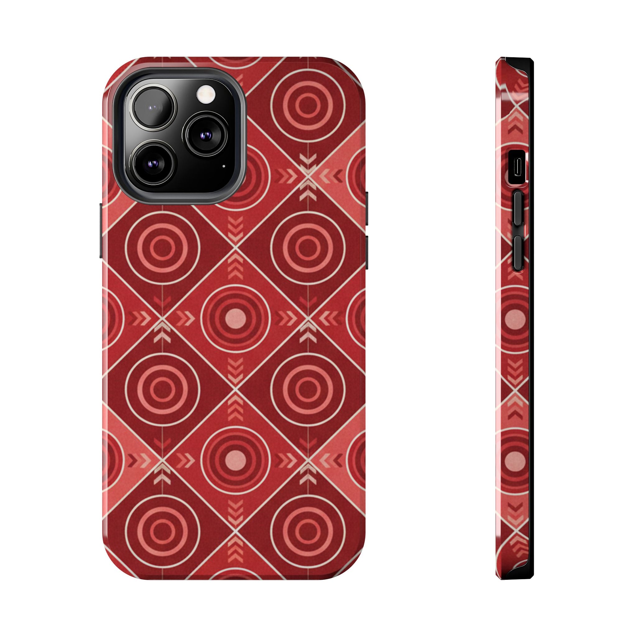 Red Geometric Target Pattern Tough Phone Case — Protective Abstract Retro Design