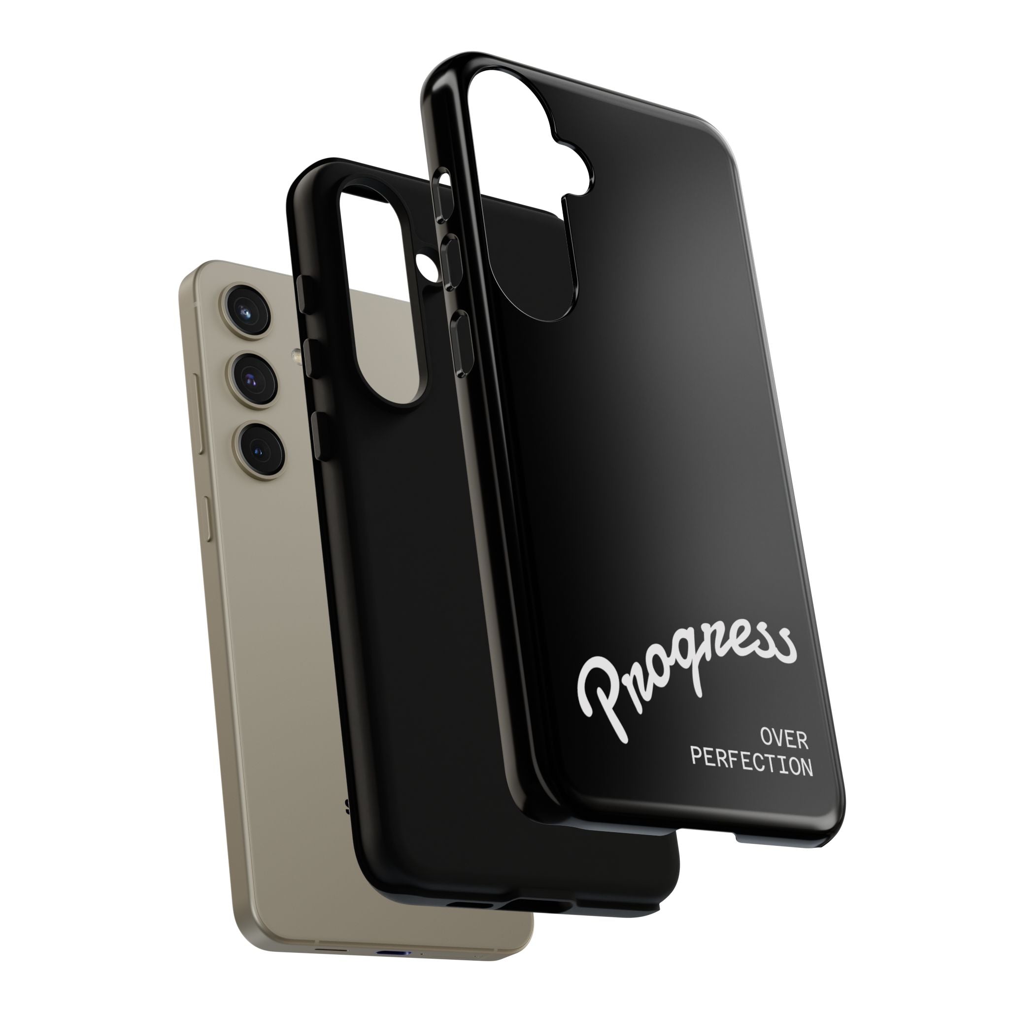Phone Case - "Progress Over Perfection" Glossy Black Protective Cover