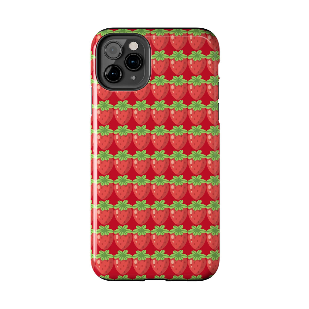 Strawberry Pattern Tough Phone Case — Cute Red Fruit Protective Cover