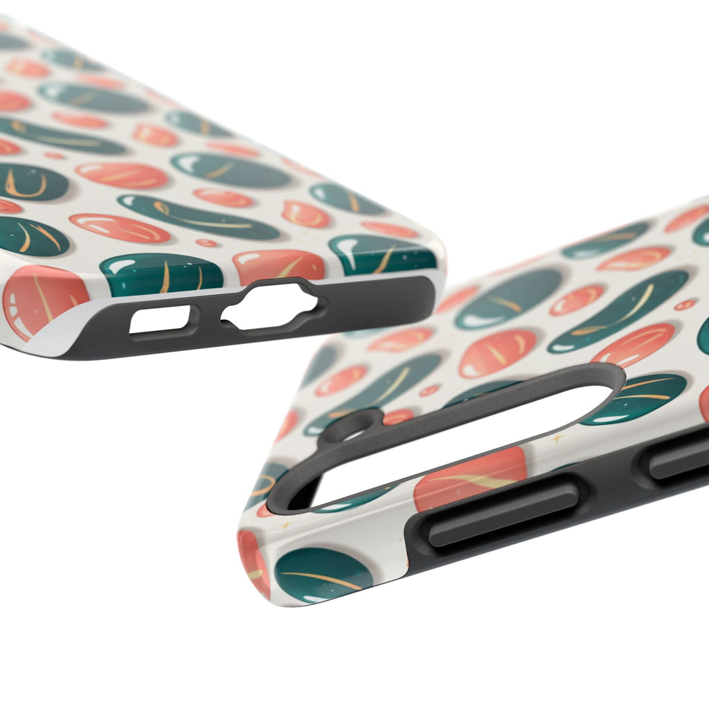 Abstract Pebble Pattern Tough Phone Case — Coral & Teal Protective Cover