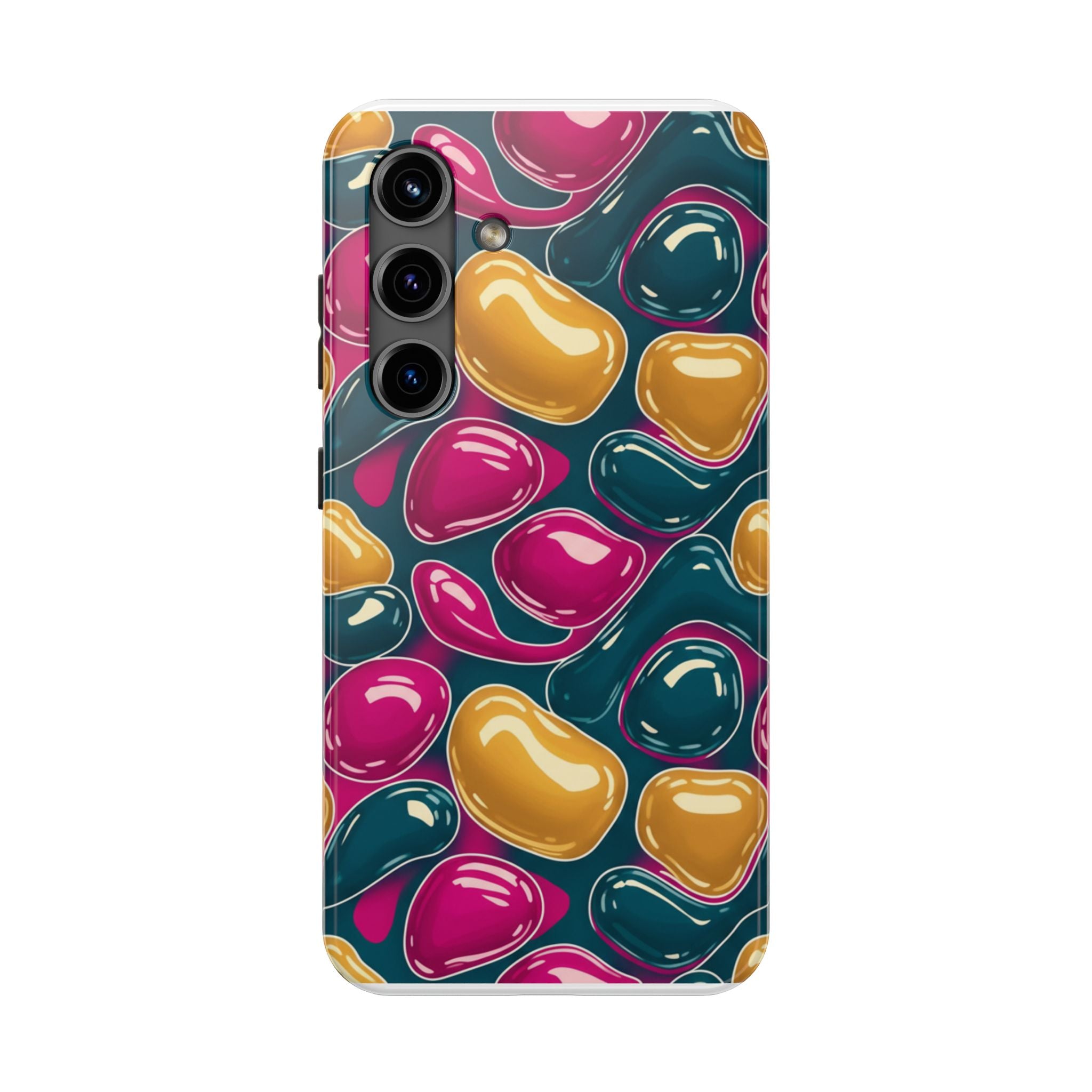 Abstract Colorful Blob Phone Case — Bold Teal, Magenta & Gold Protective Cover
