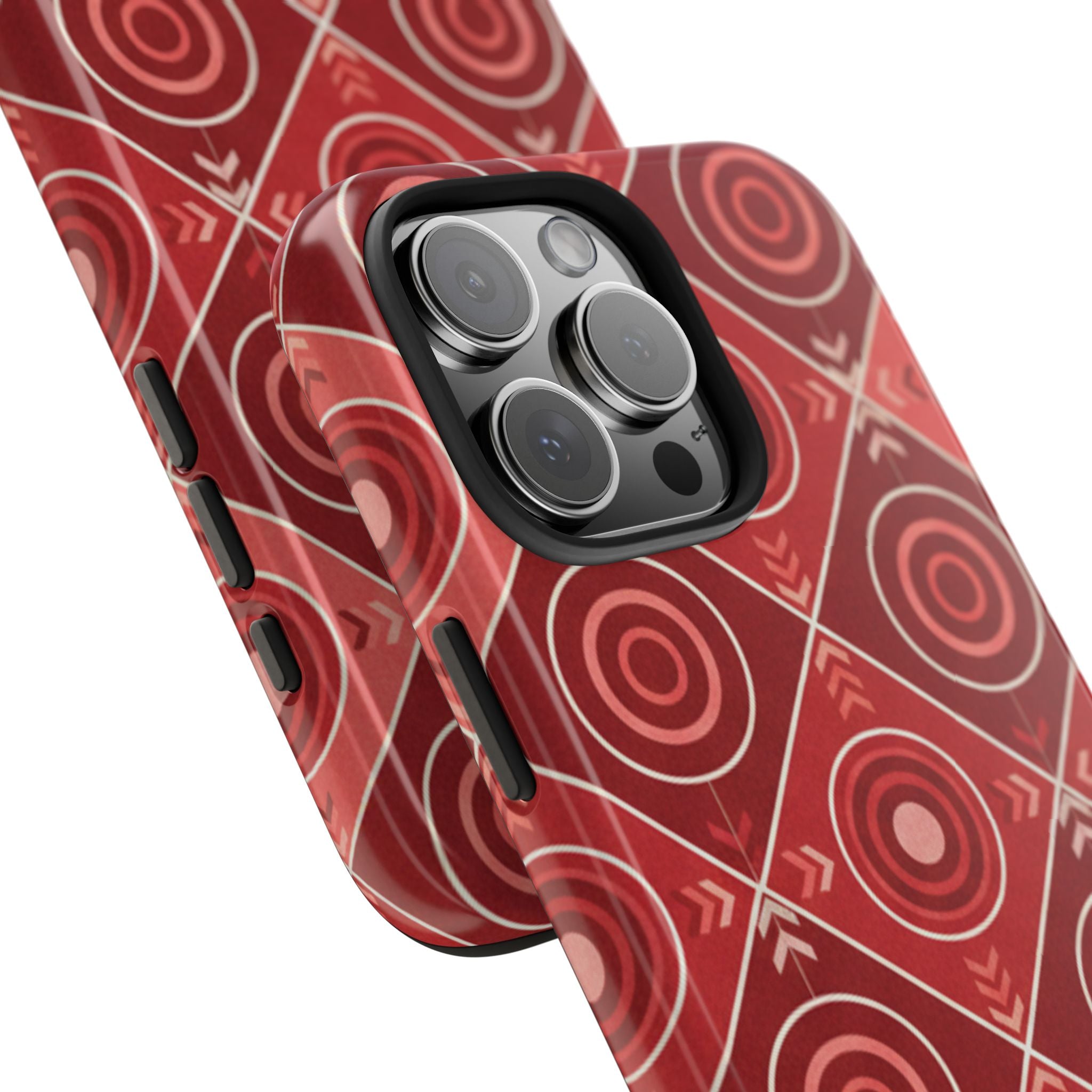 Red Geometric Target Pattern Tough Phone Case — Protective Abstract Retro Design
