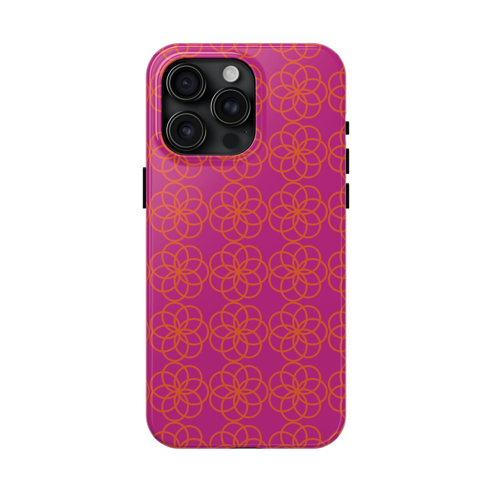 Floral Geometric Tough Phone Case — Pink & Orange Patterned Protective Cover