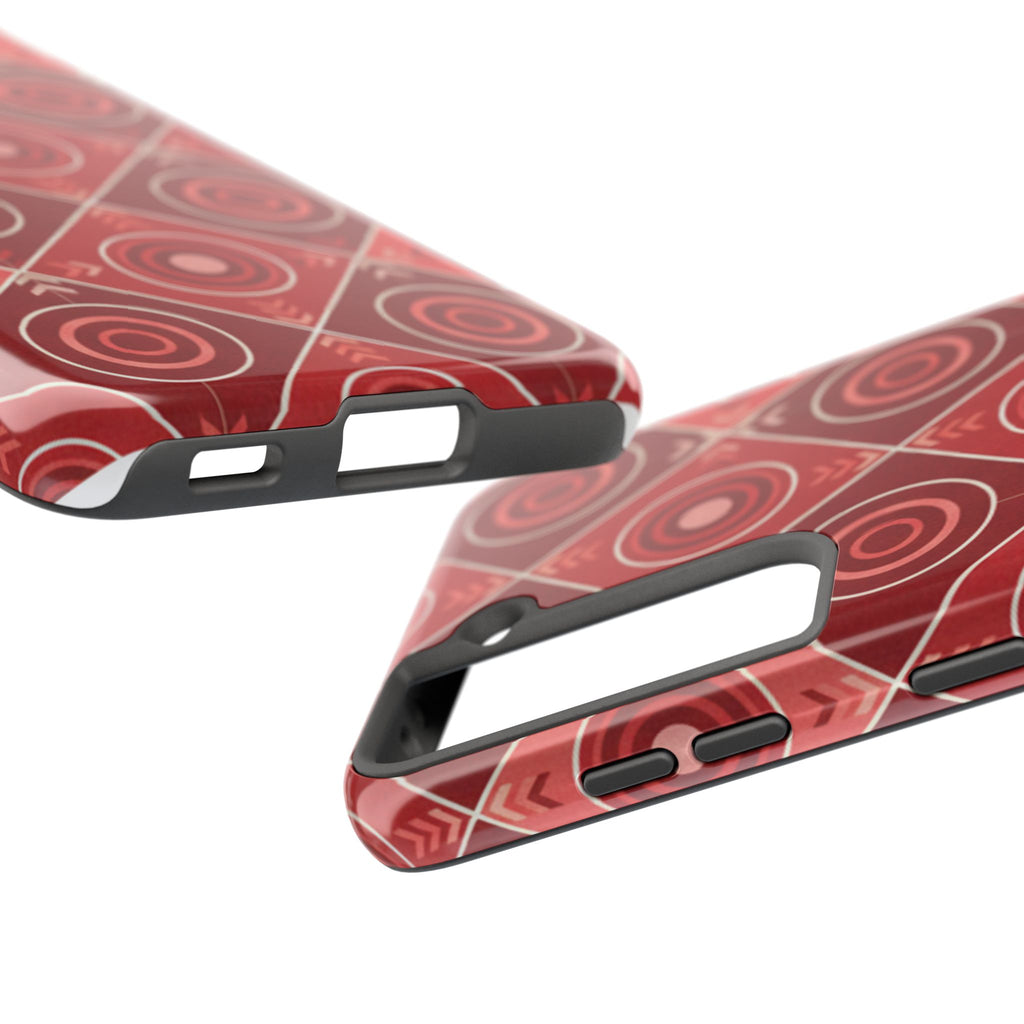 Red Geometric Target Pattern Tough Phone Case — Protective Abstract Retro Design