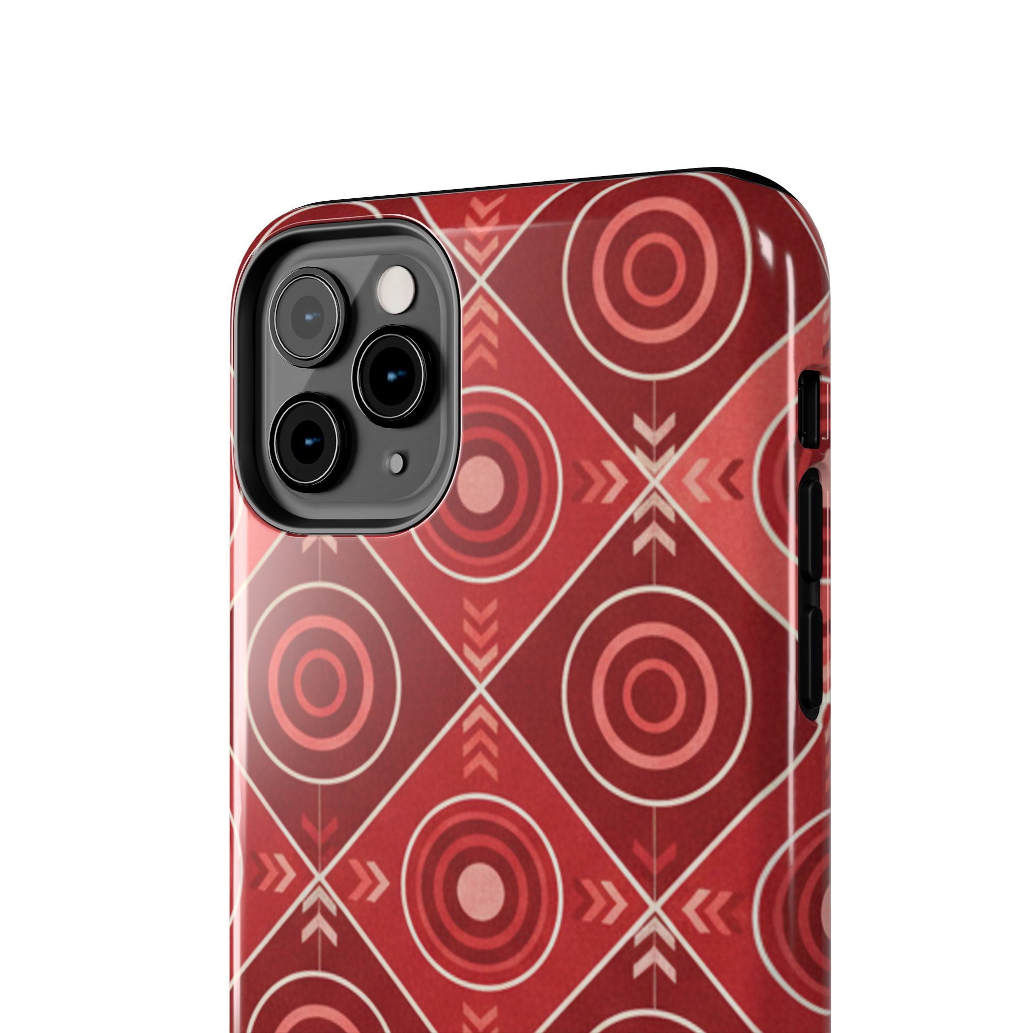 Red Geometric Target Pattern Tough Phone Case — Protective Abstract Retro Design