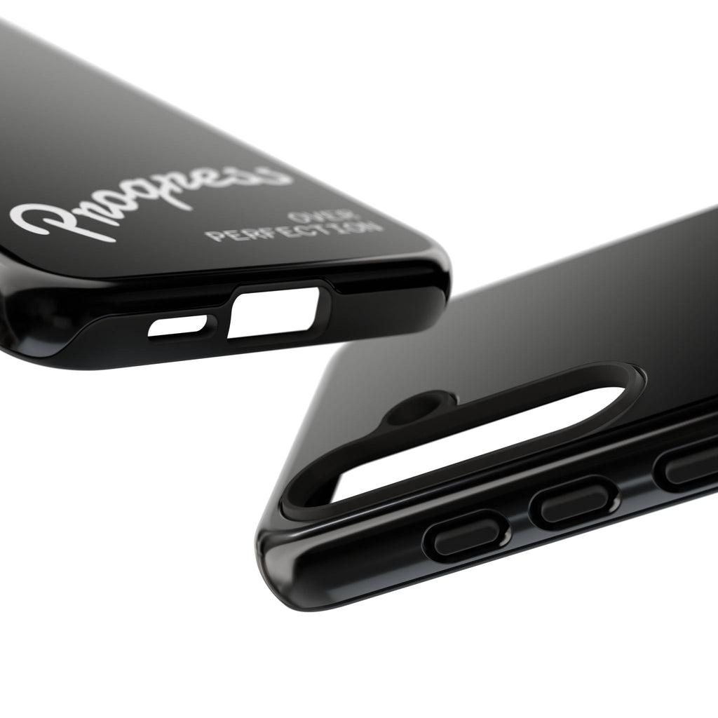 Phone Case - "Progress Over Perfection" Glossy Black Protective Cover