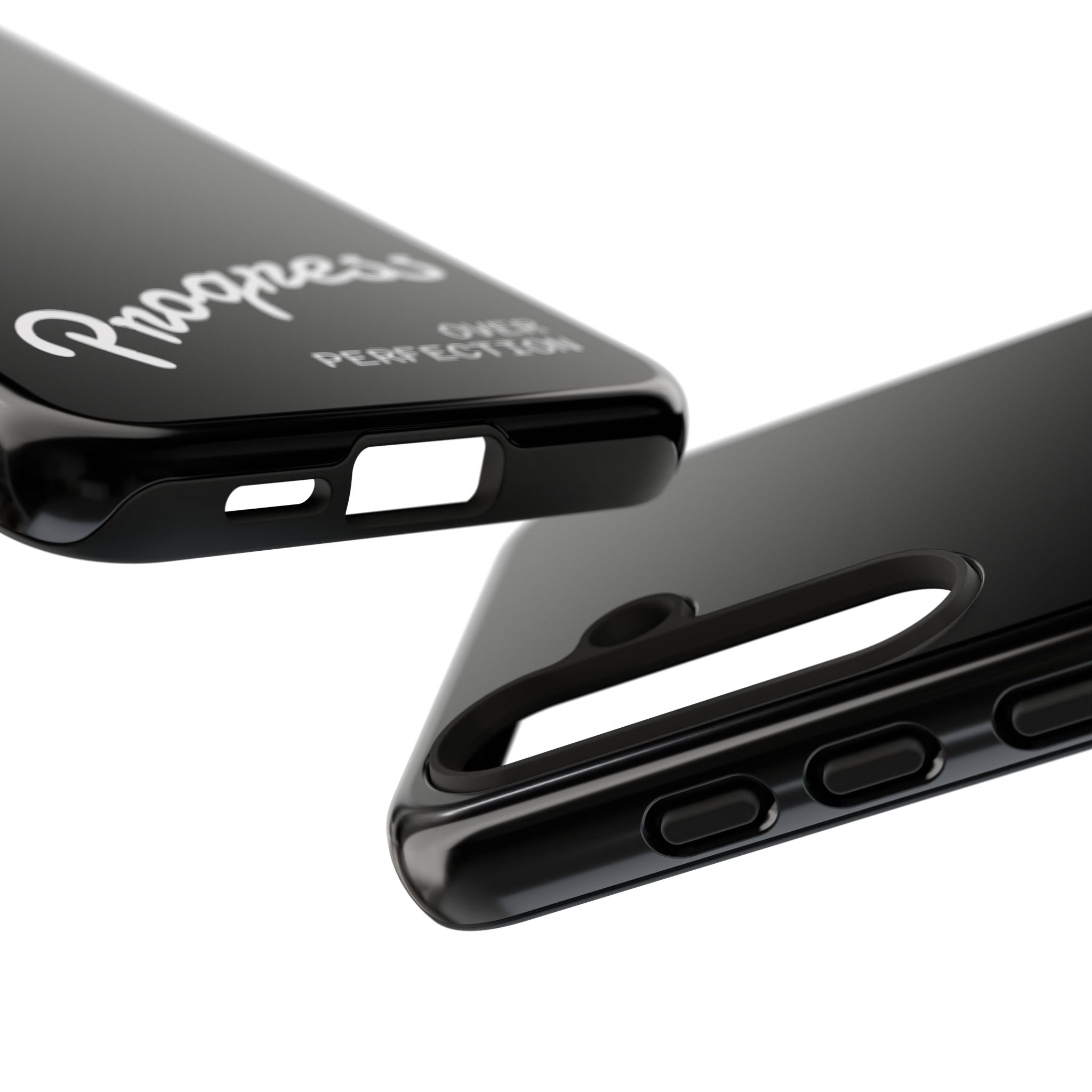 Phone Case - "Progress Over Perfection" Glossy Black Protective Cover
