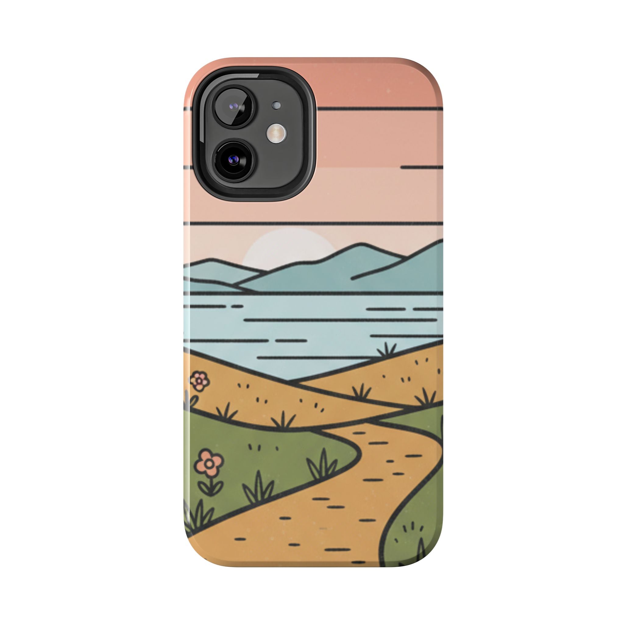 Scenic Path Tough Phone Case — Pastel Lake & Mountain Protective Cover