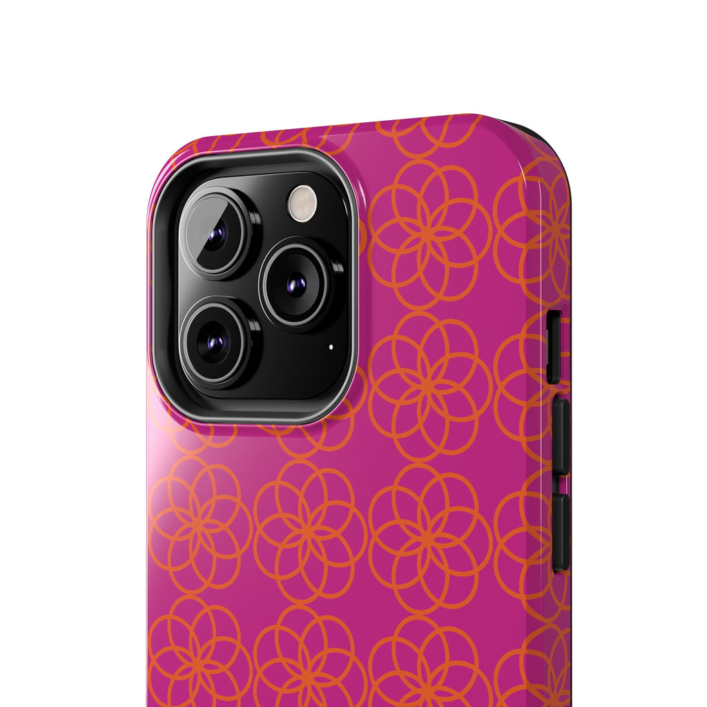 Floral Geometric Tough Phone Case — Pink & Orange Patterned Protective Cover