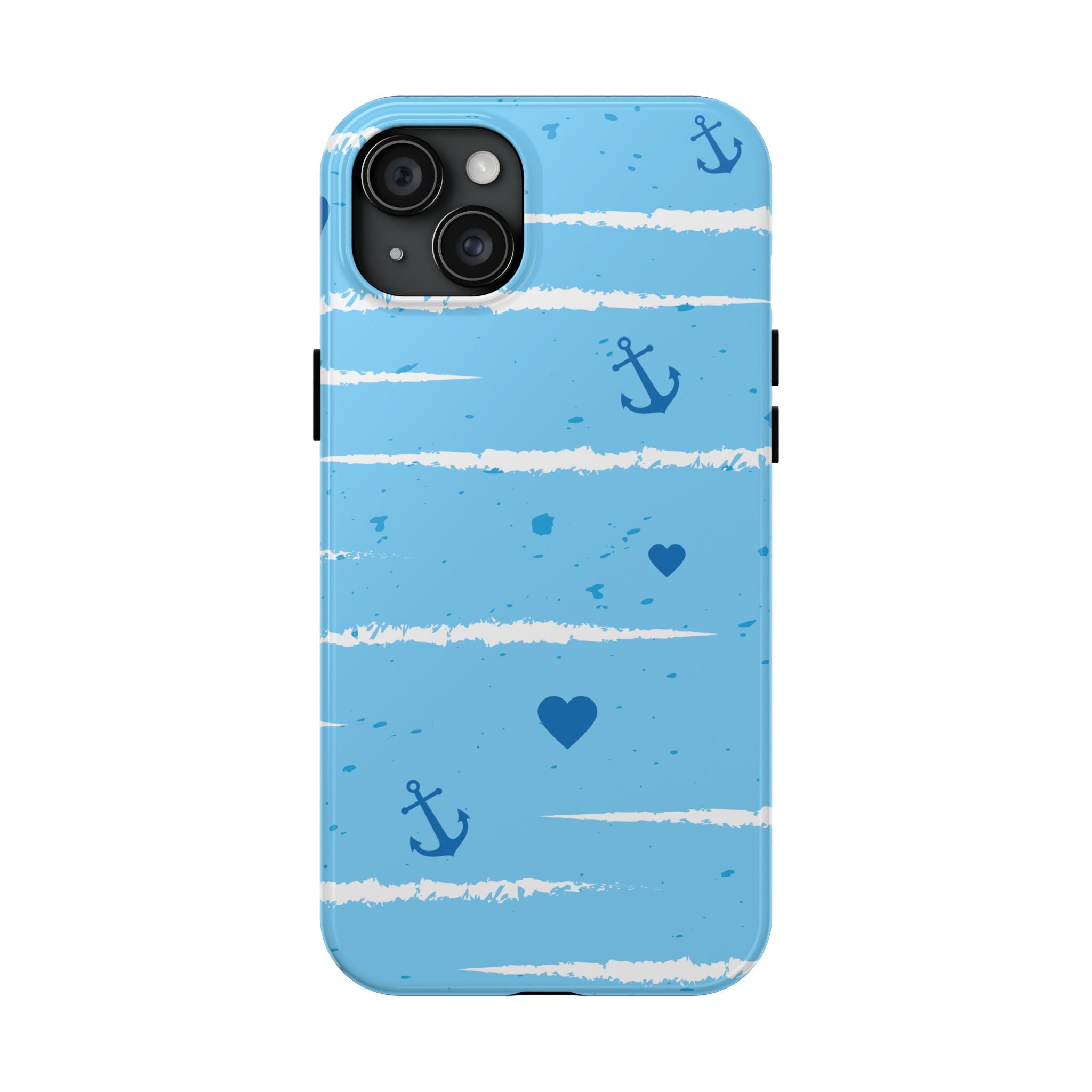 Nautical Blue Anchor & Hearts Tough Phone Case — Cute Striped Protective Cover