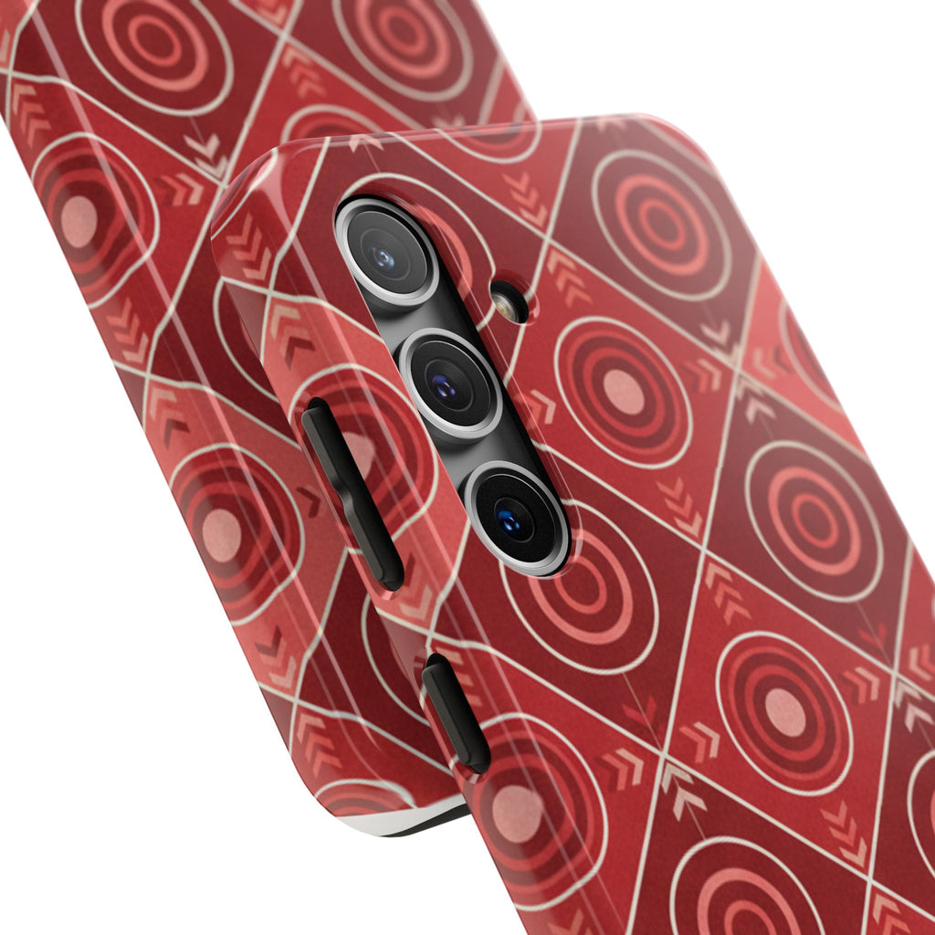 Red Geometric Target Pattern Tough Phone Case — Protective Abstract Retro Design
