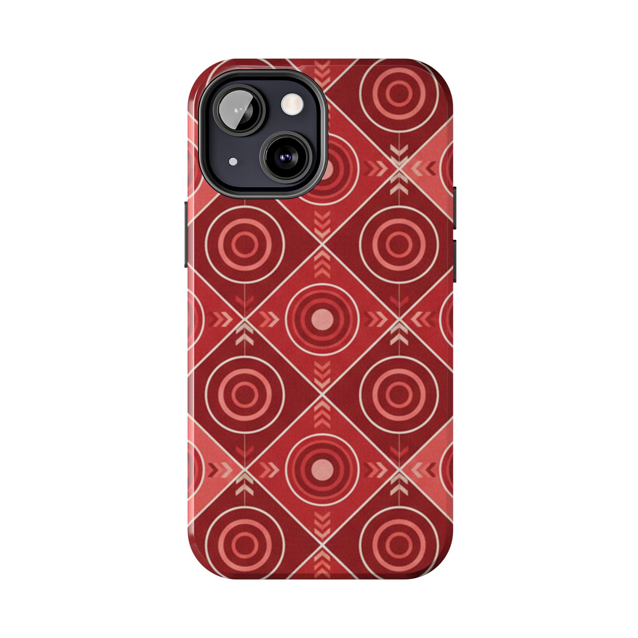 Red Geometric Target Pattern Tough Phone Case — Protective Abstract Retro Design