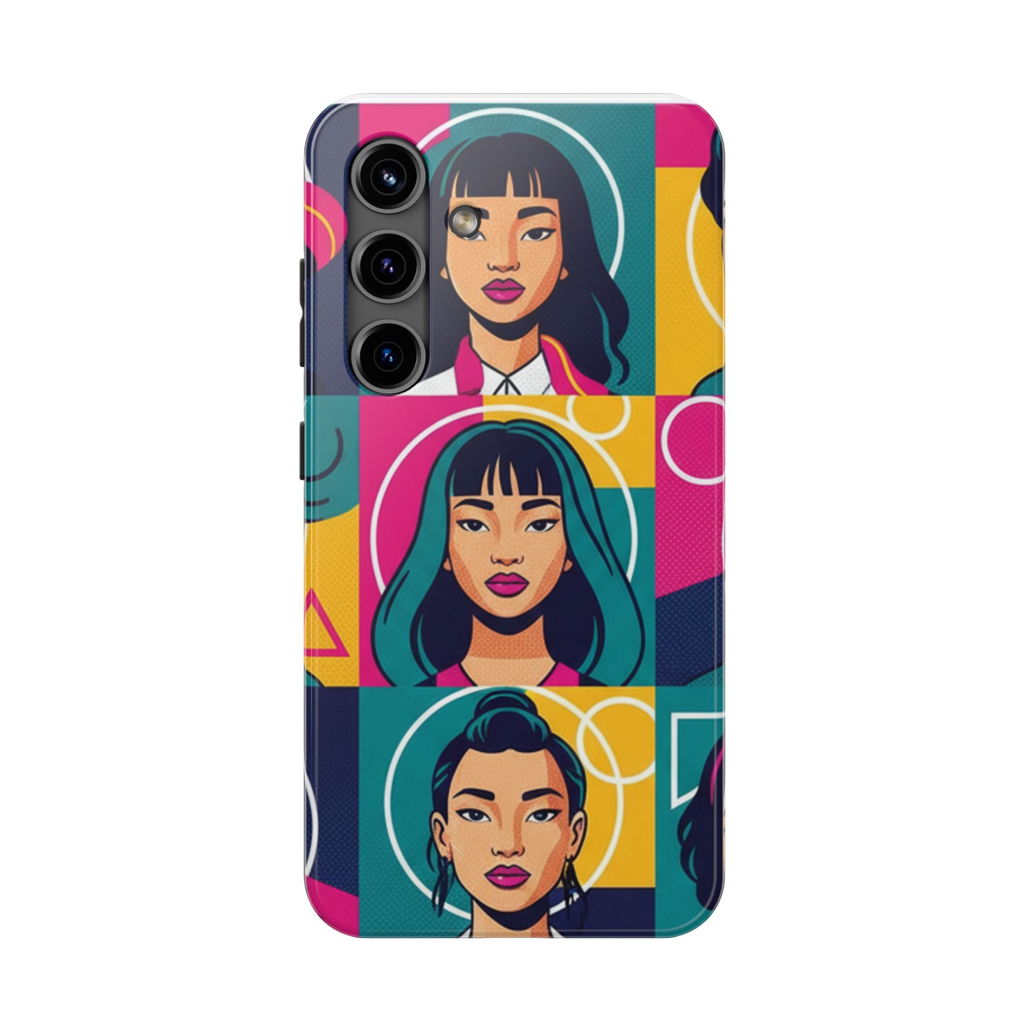 Bold Pop Art Faces Tough Phone Case — Colorful Retro Portrait Protective Cover
