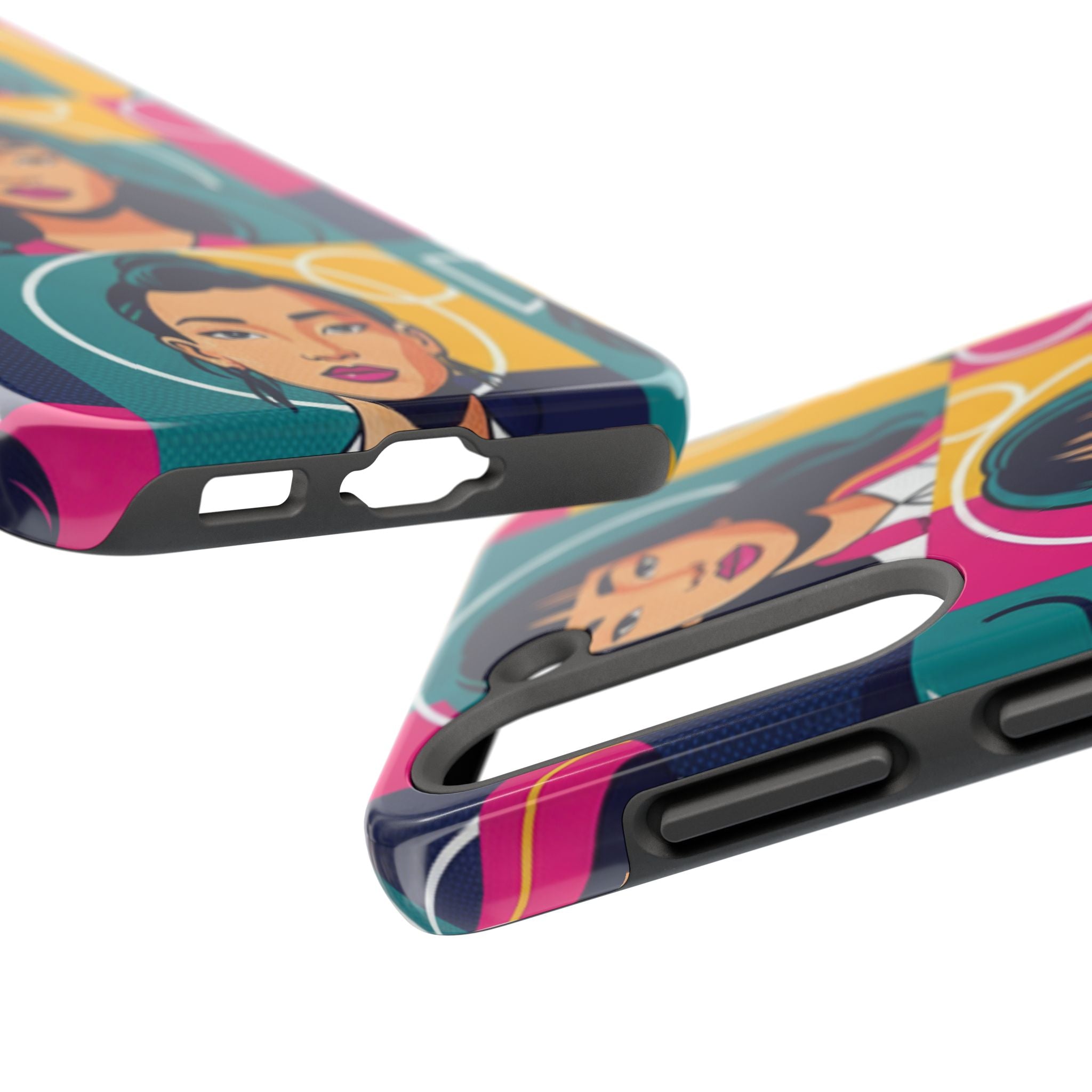 Bold Pop Art Faces Tough Phone Case — Colorful Retro Portrait Protective Cover