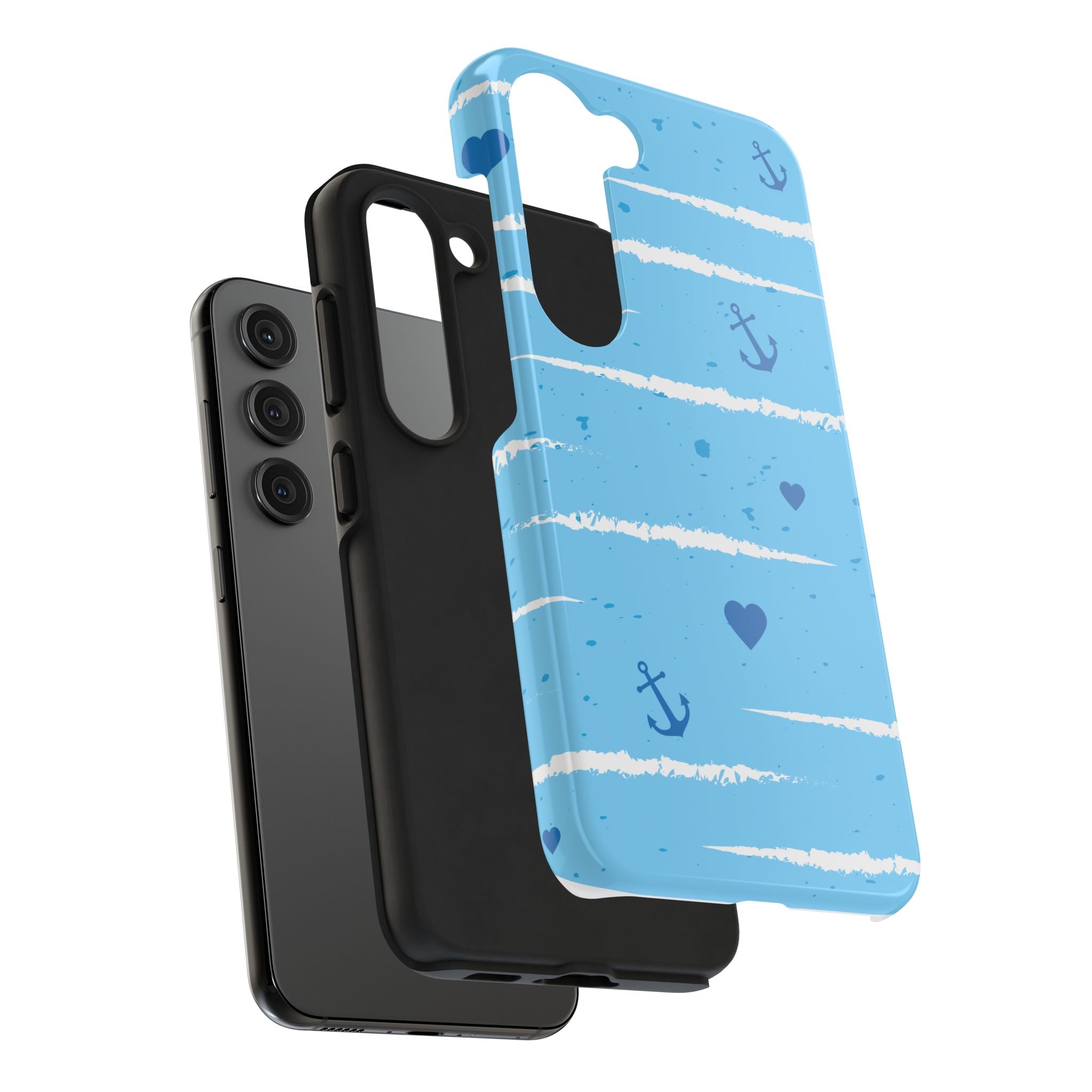 Nautical Blue Anchor & Hearts Tough Phone Case — Cute Striped Protective Cover