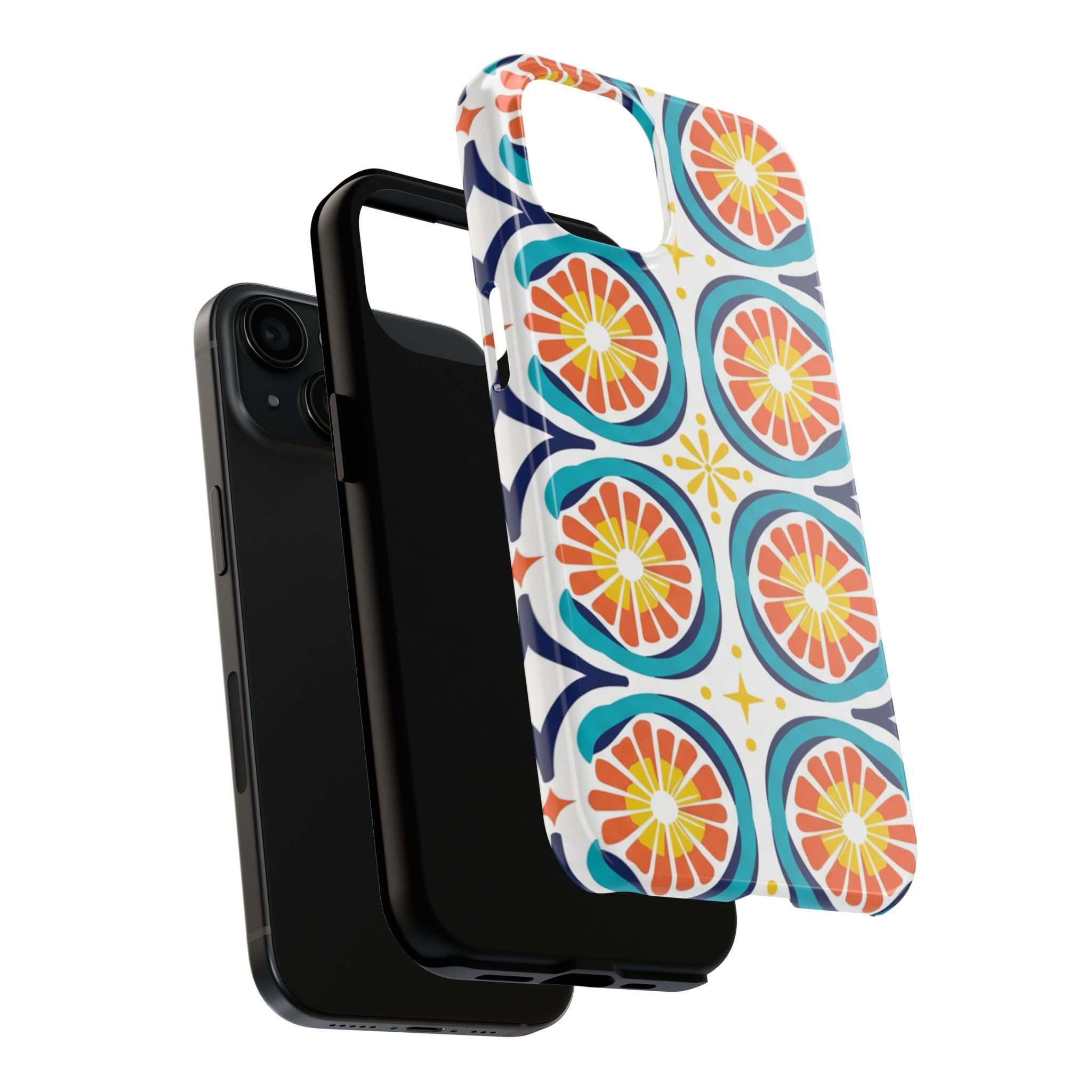 Citrus Tile Tough Phone Case — Colorful Retro Orange Slice Pattern