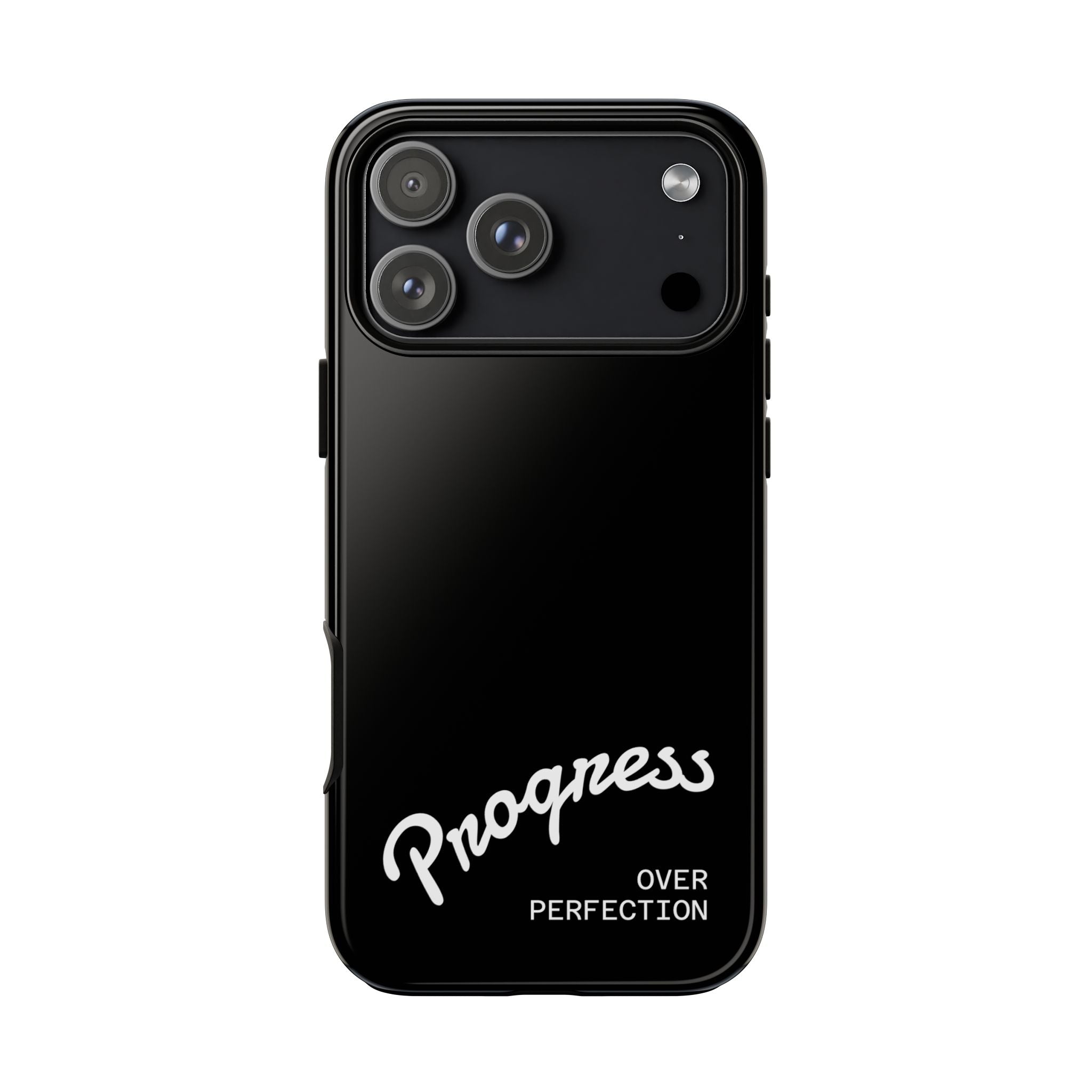 Phone Case - "Progress Over Perfection" Glossy Black Protective Cover