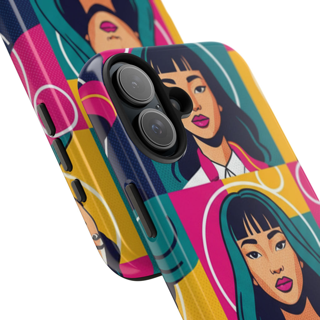 Bold Pop Art Faces Tough Phone Case — Colorful Retro Portrait Protective Cover