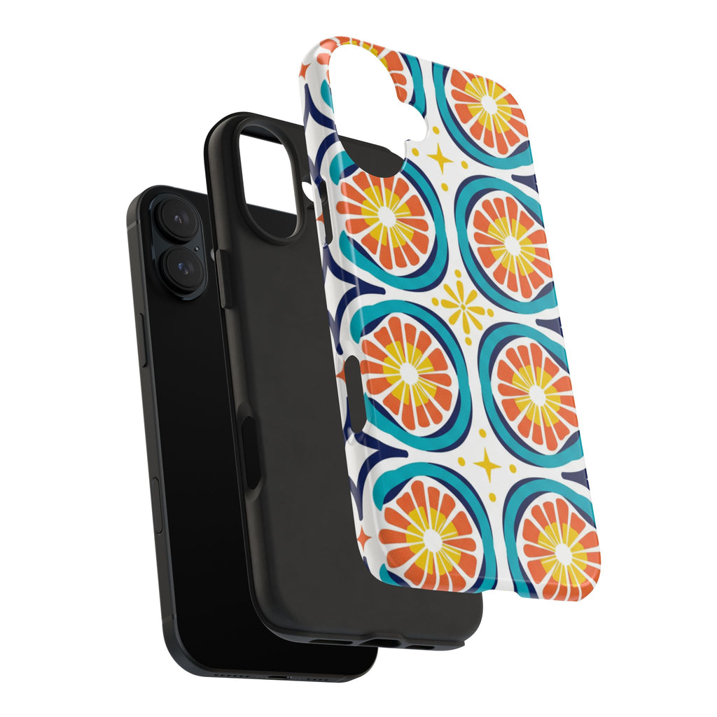 Citrus Tile Tough Phone Case — Colorful Retro Orange Slice Pattern