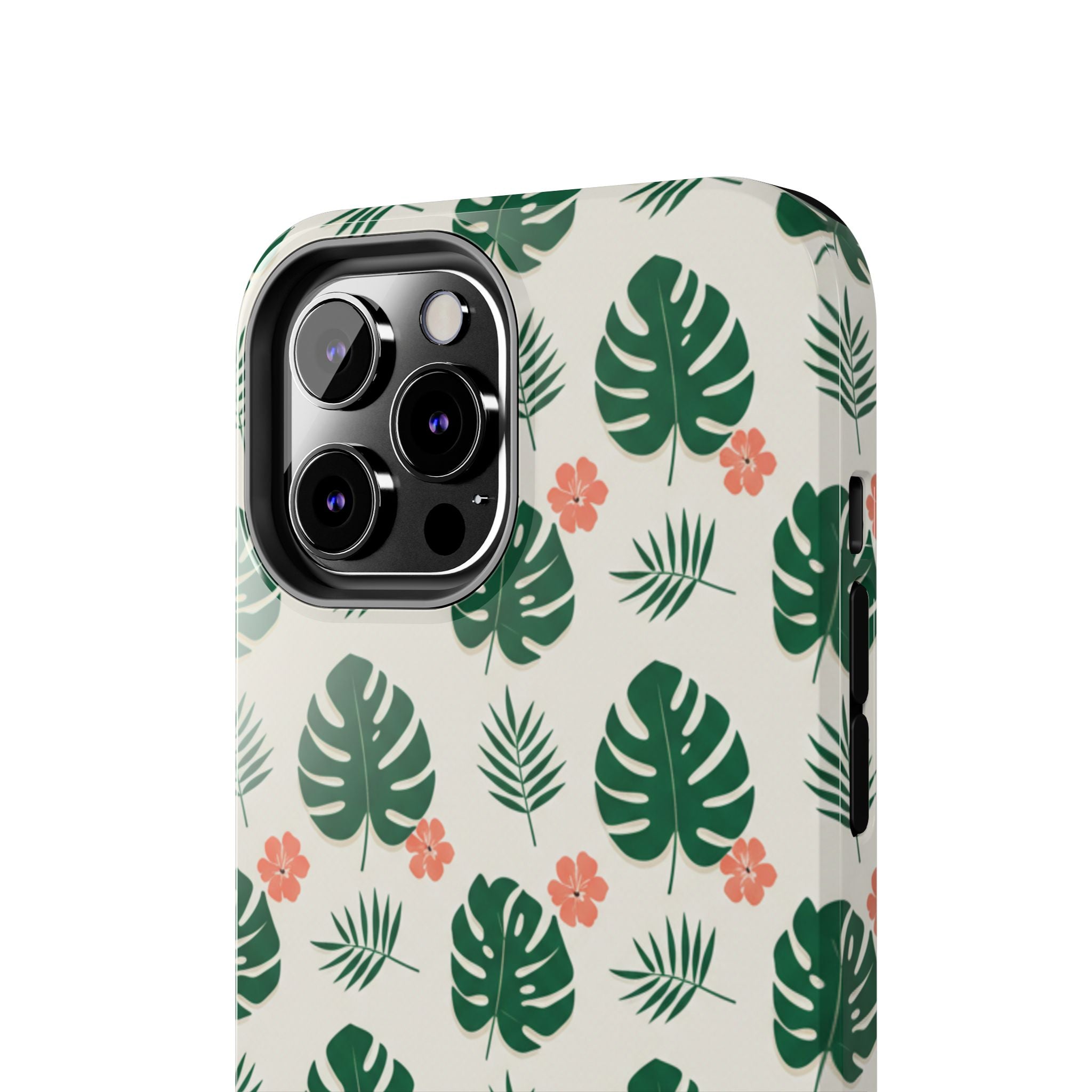 Tropical Leaves Tough Phone Case — Monstera & Pink Floral Protective Cover