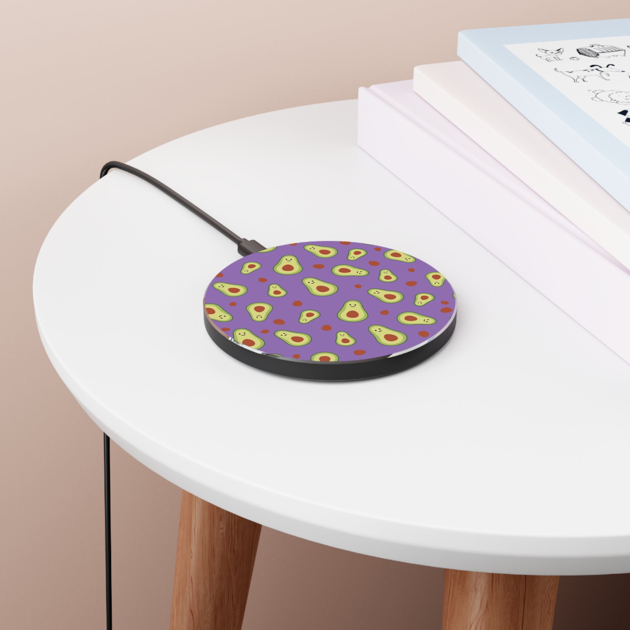 Avocado Pattern Wireless Charger — Cute Purple Avocado Qi Charging Pad