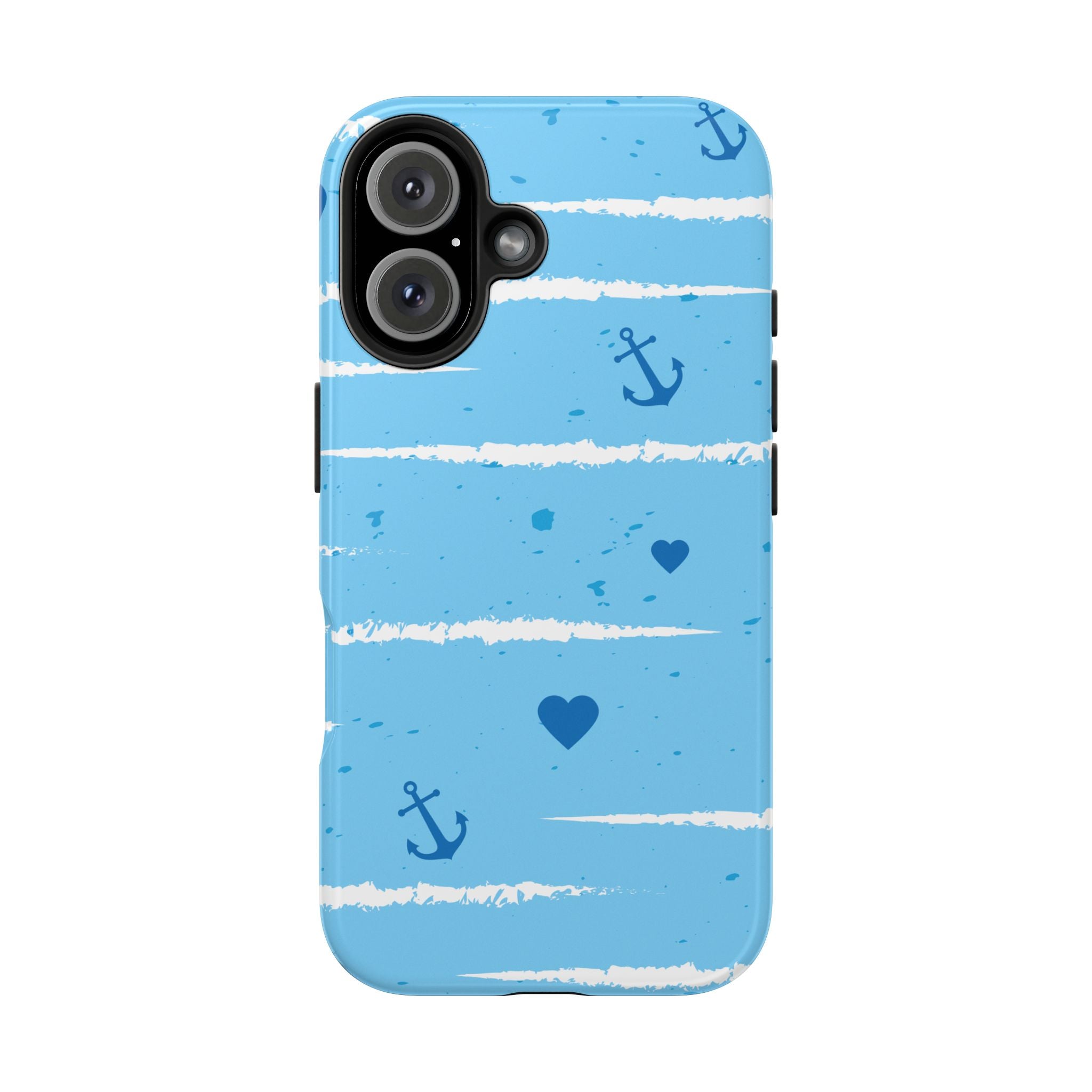 Nautical Blue Anchor & Hearts Tough Phone Case — Cute Striped Protective Cover