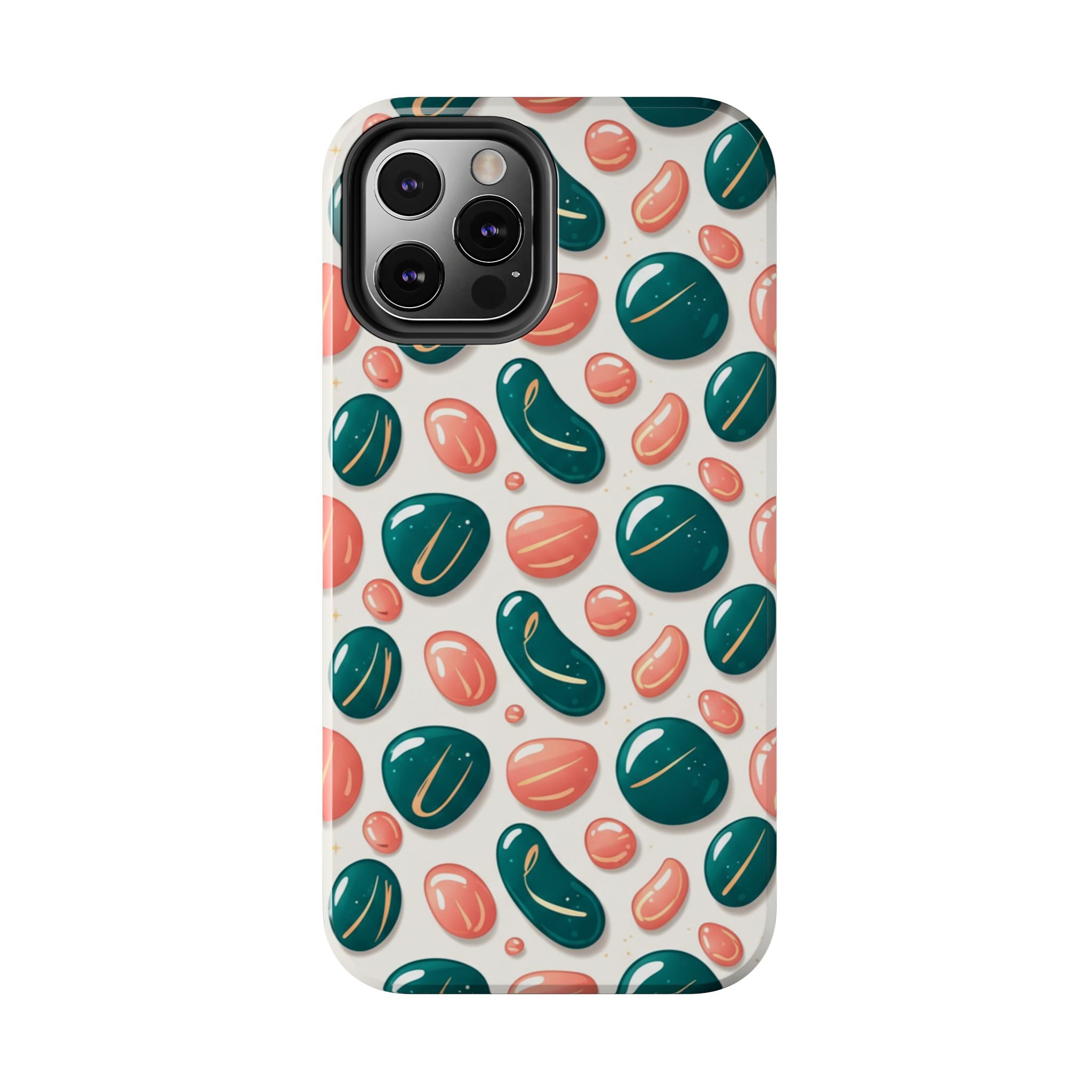 Abstract Pebble Pattern Tough Phone Case — Coral & Teal Protective Cover