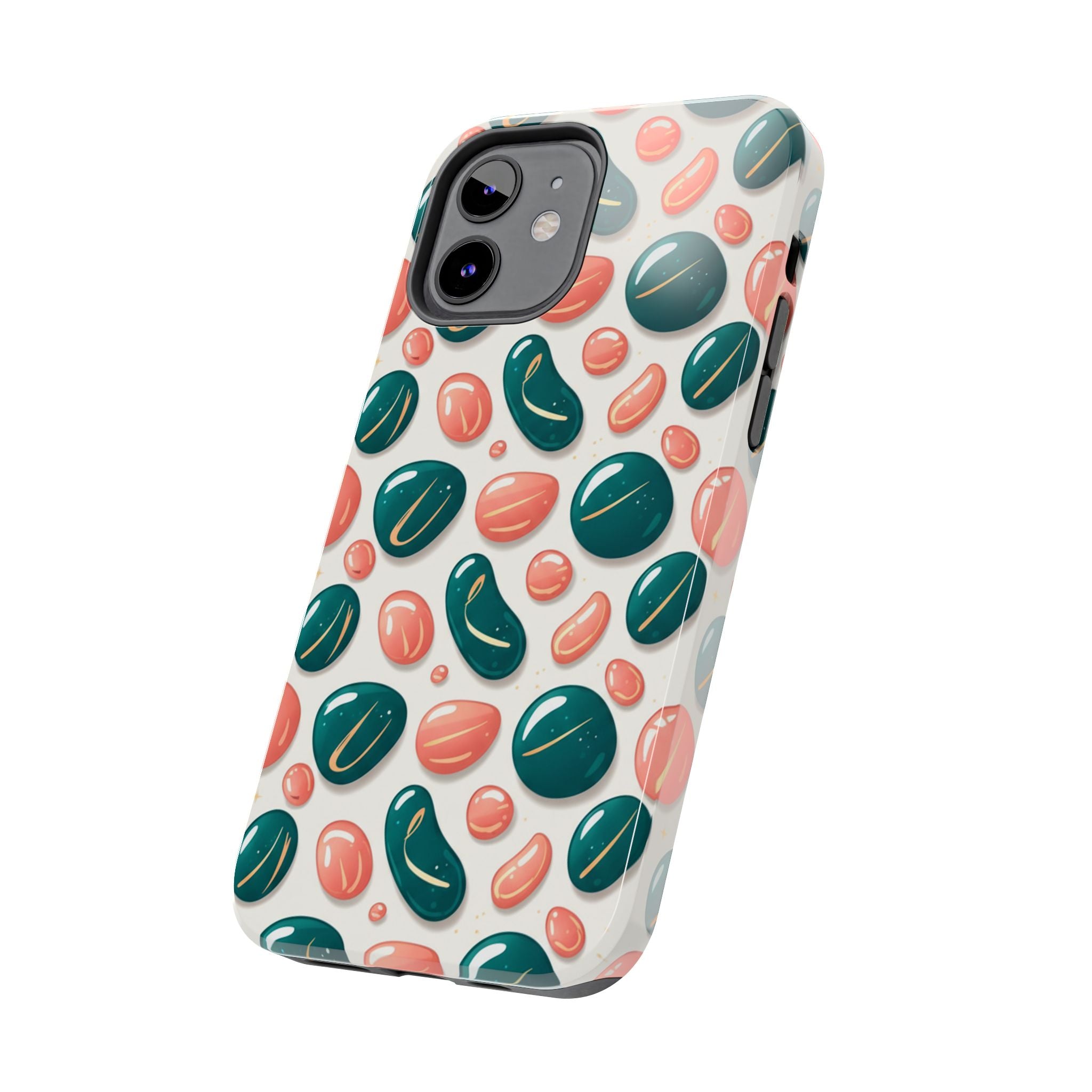 Abstract Pebble Pattern Tough Phone Case — Coral & Teal Protective Cover