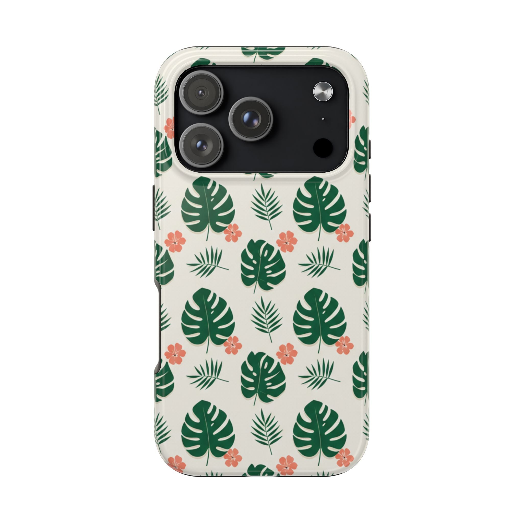 Tropical Leaves Tough Phone Case — Monstera & Pink Floral Protective Cover