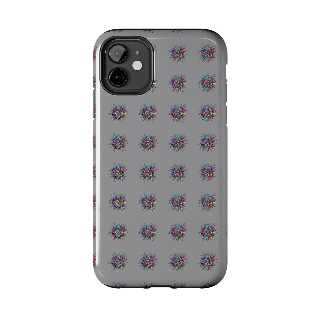 Tough Phone Case — Abstract Floral Burst Pattern on Gray (Protective Slim Fit)