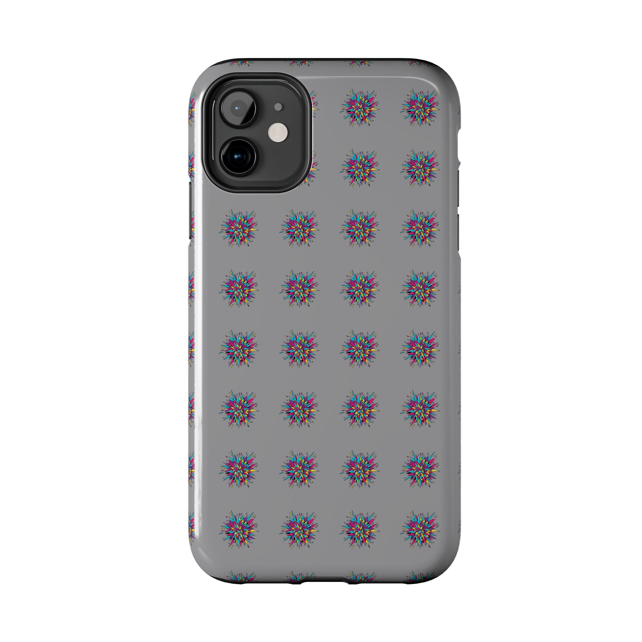 Tough Phone Case — Abstract Floral Burst Pattern on Gray (Protective Slim Fit)