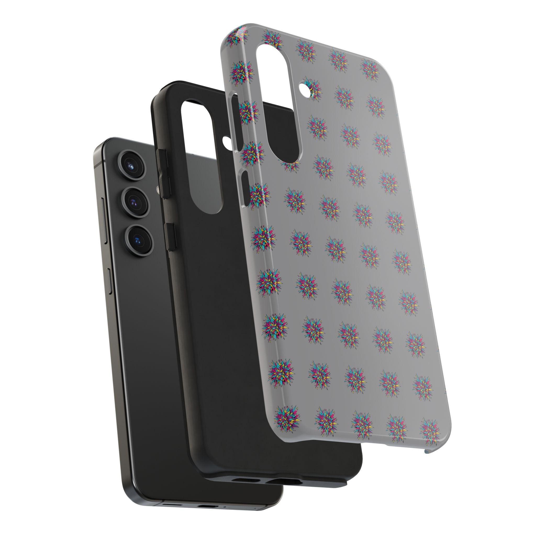 Tough Phone Case — Abstract Floral Burst Pattern on Gray (Protective Slim Fit)