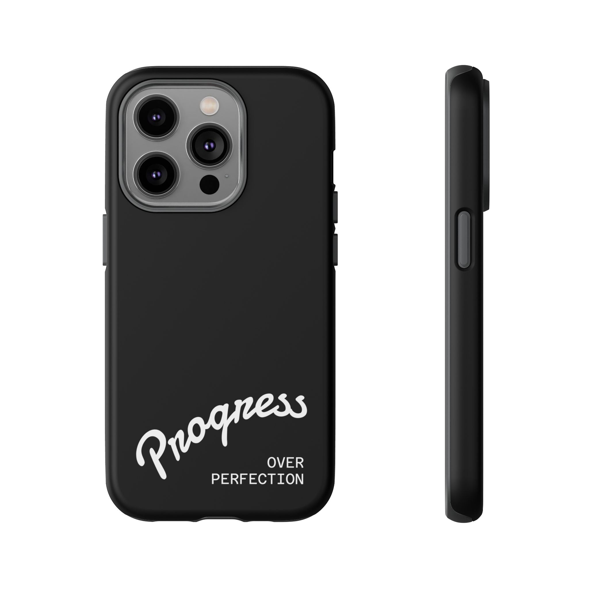 Phone Case - "Progress Over Perfection" Glossy Black Protective Cover