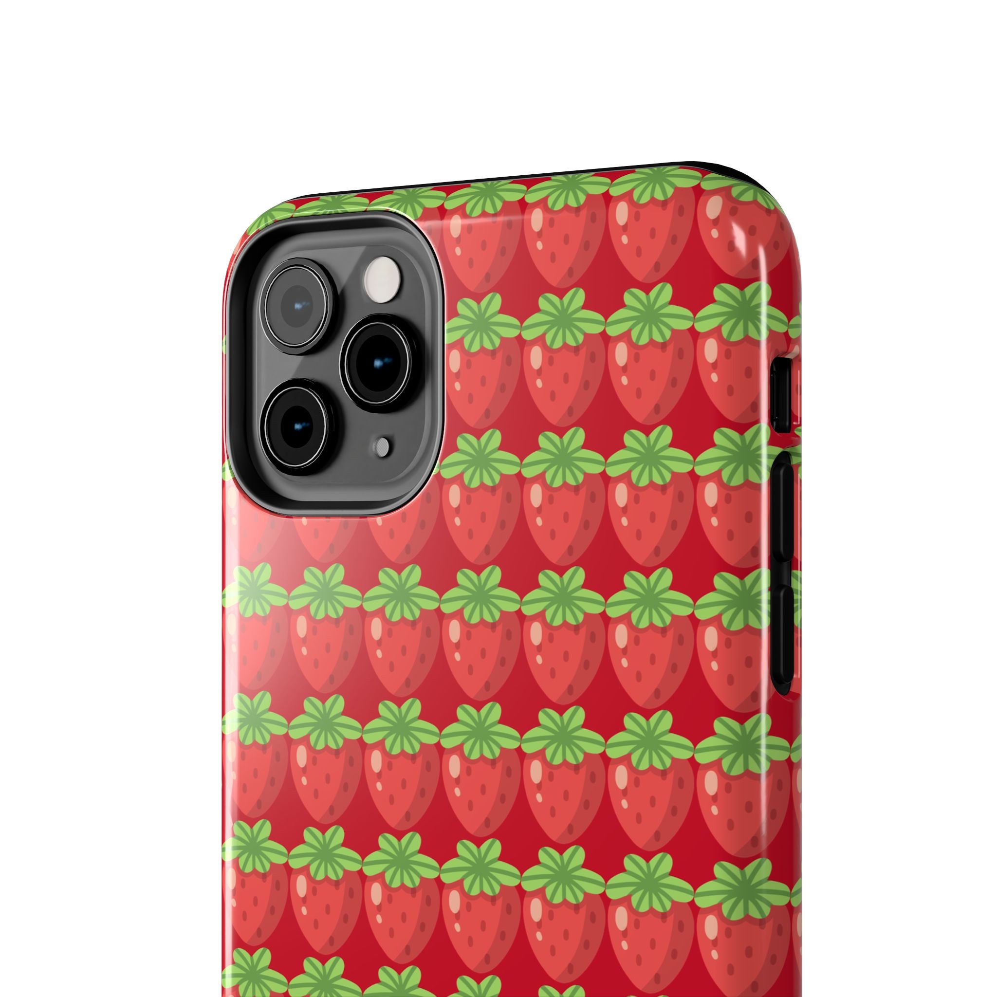 Strawberry Pattern Tough Phone Case — Cute Red Fruit Protective Cover