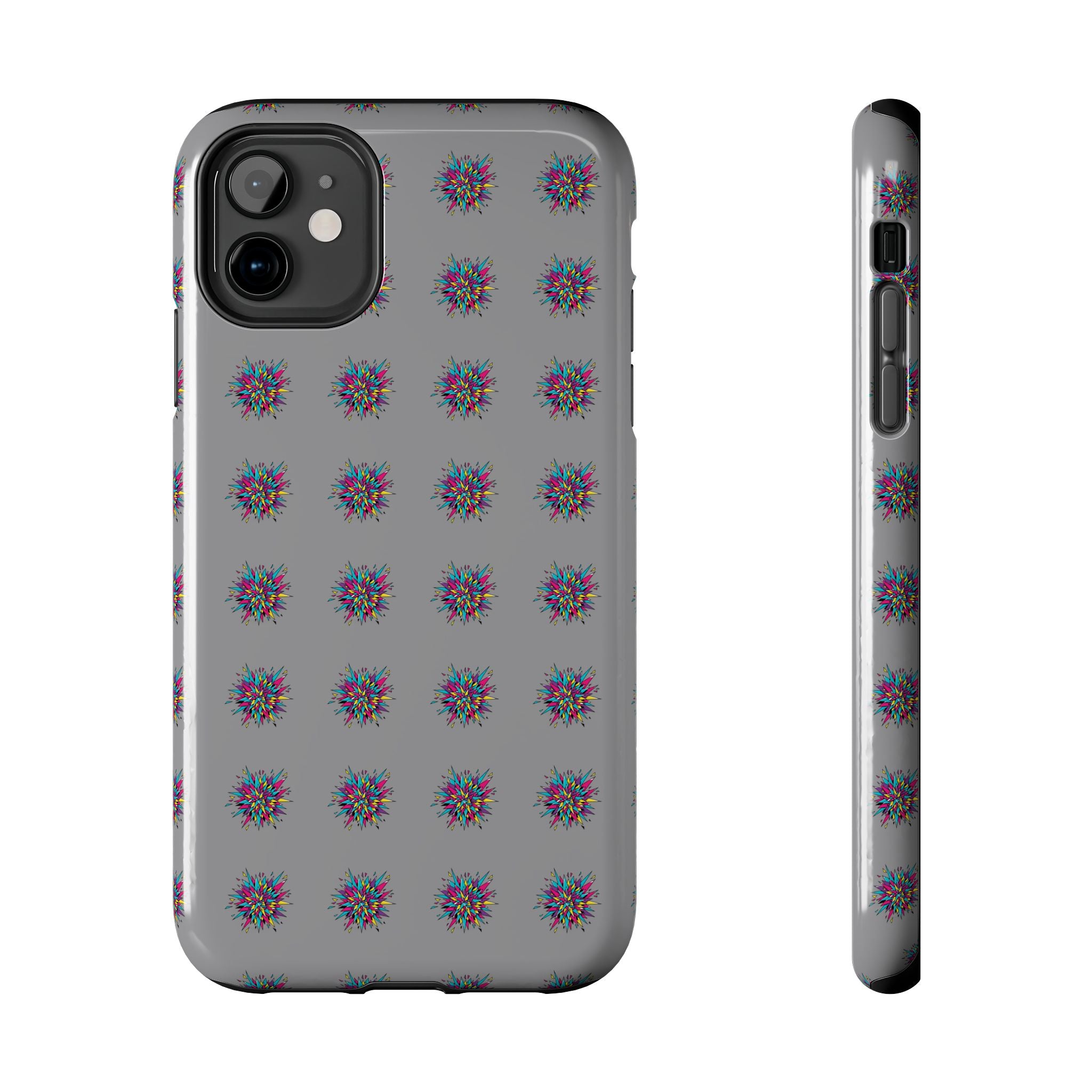 Tough Phone Case — Abstract Floral Burst Pattern on Gray (Protective Slim Fit)