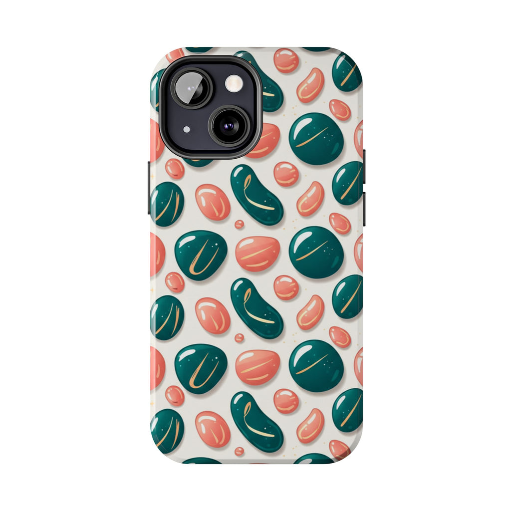Abstract Pebble Pattern Tough Phone Case — Coral & Teal Protective Cover