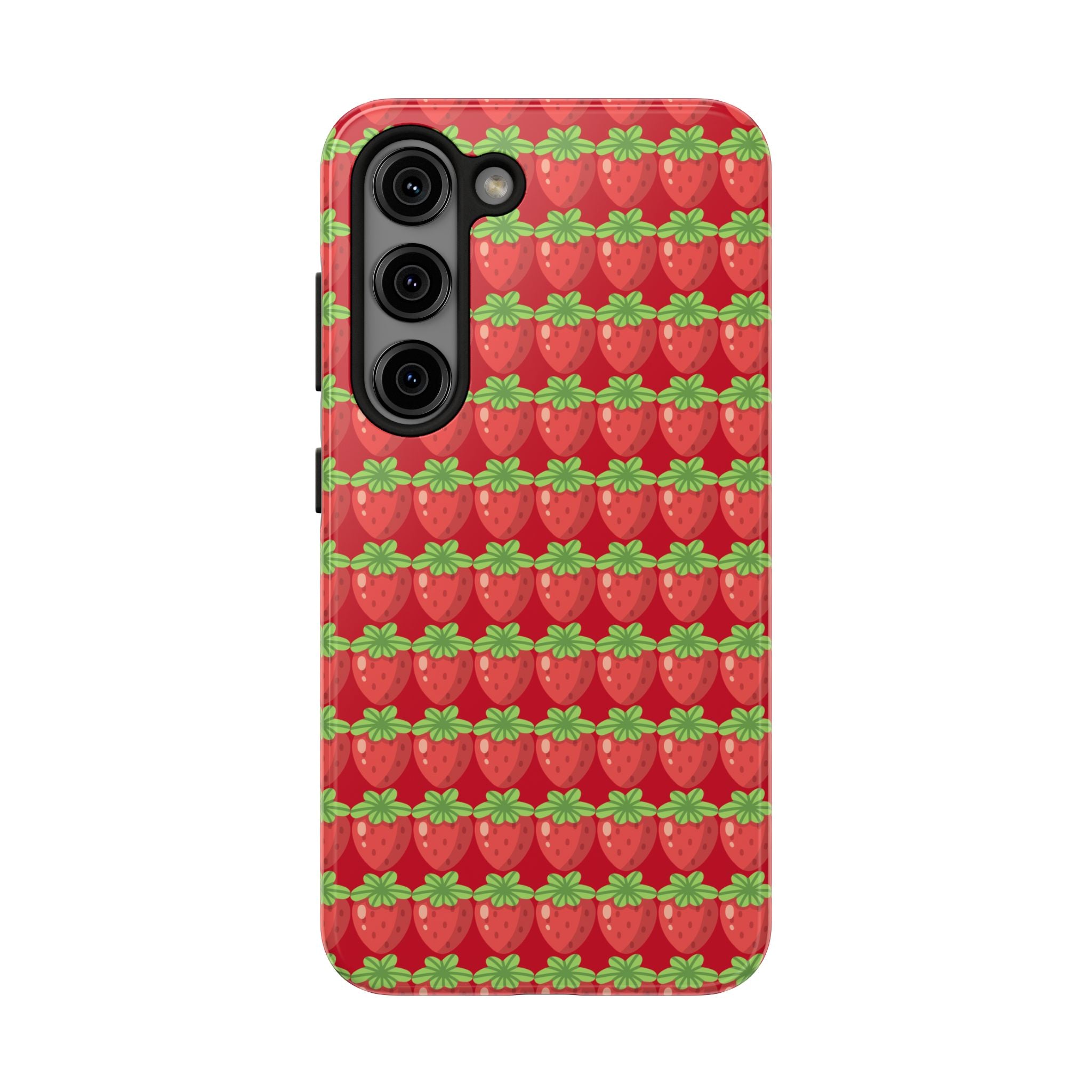 Strawberry Pattern Tough Phone Case — Cute Red Fruit Protective Cover