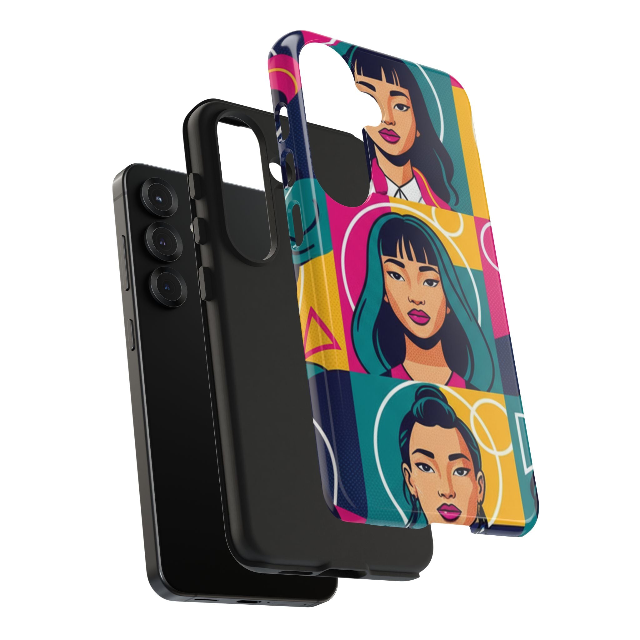 Bold Pop Art Faces Tough Phone Case — Colorful Retro Portrait Protective Cover