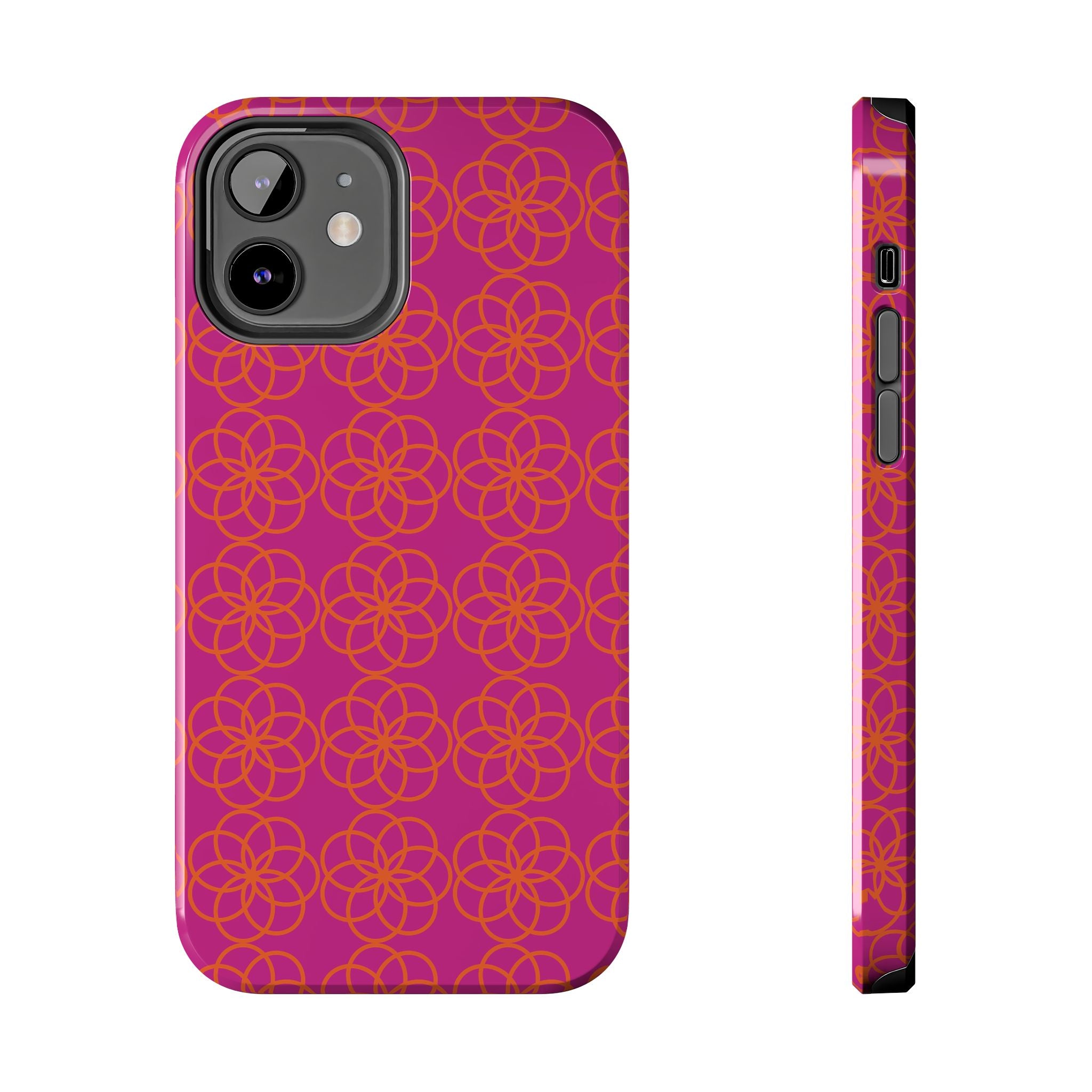 Floral Geometric Tough Phone Case — Pink & Orange Patterned Protective Cover