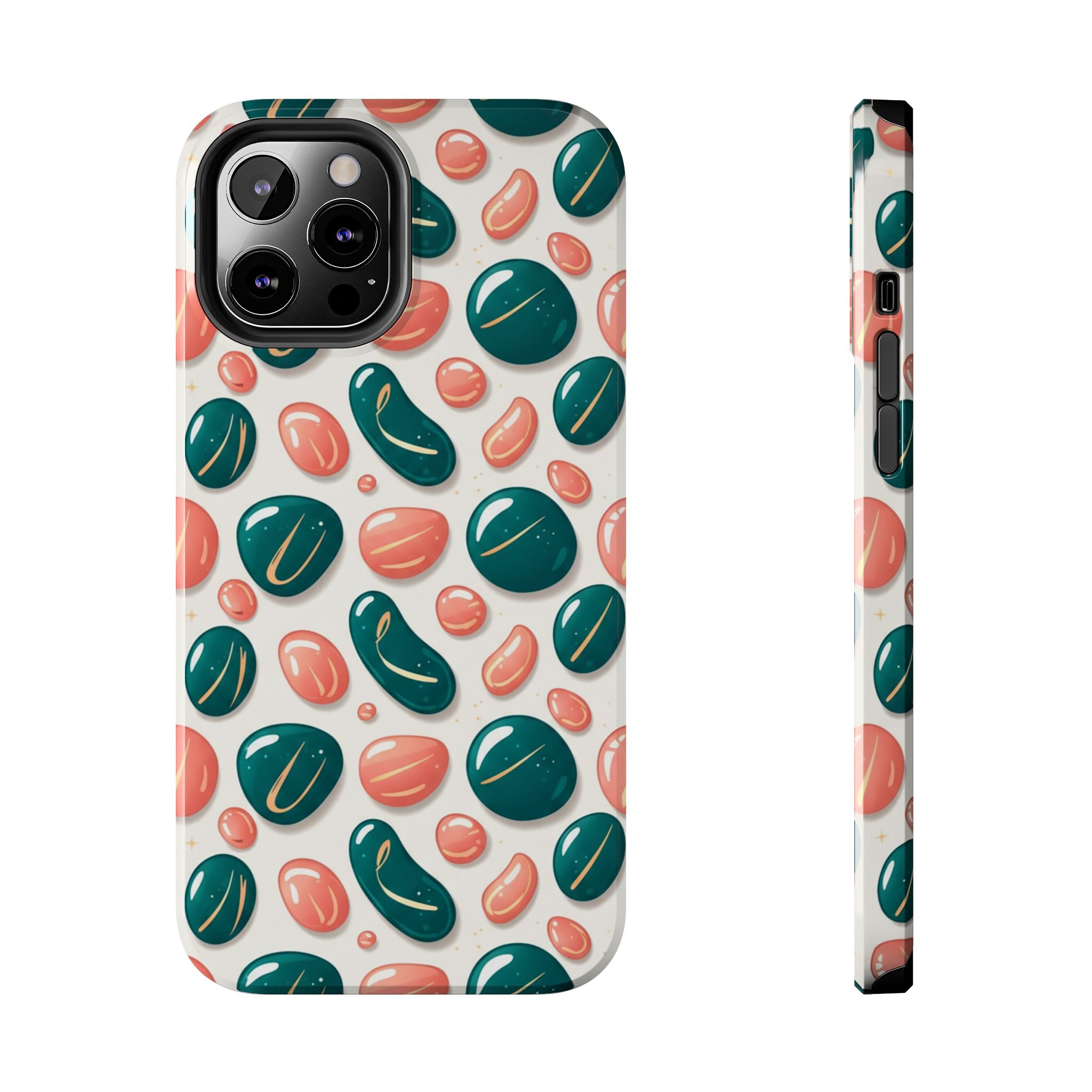 Abstract Pebble Pattern Tough Phone Case — Coral & Teal Protective Cover