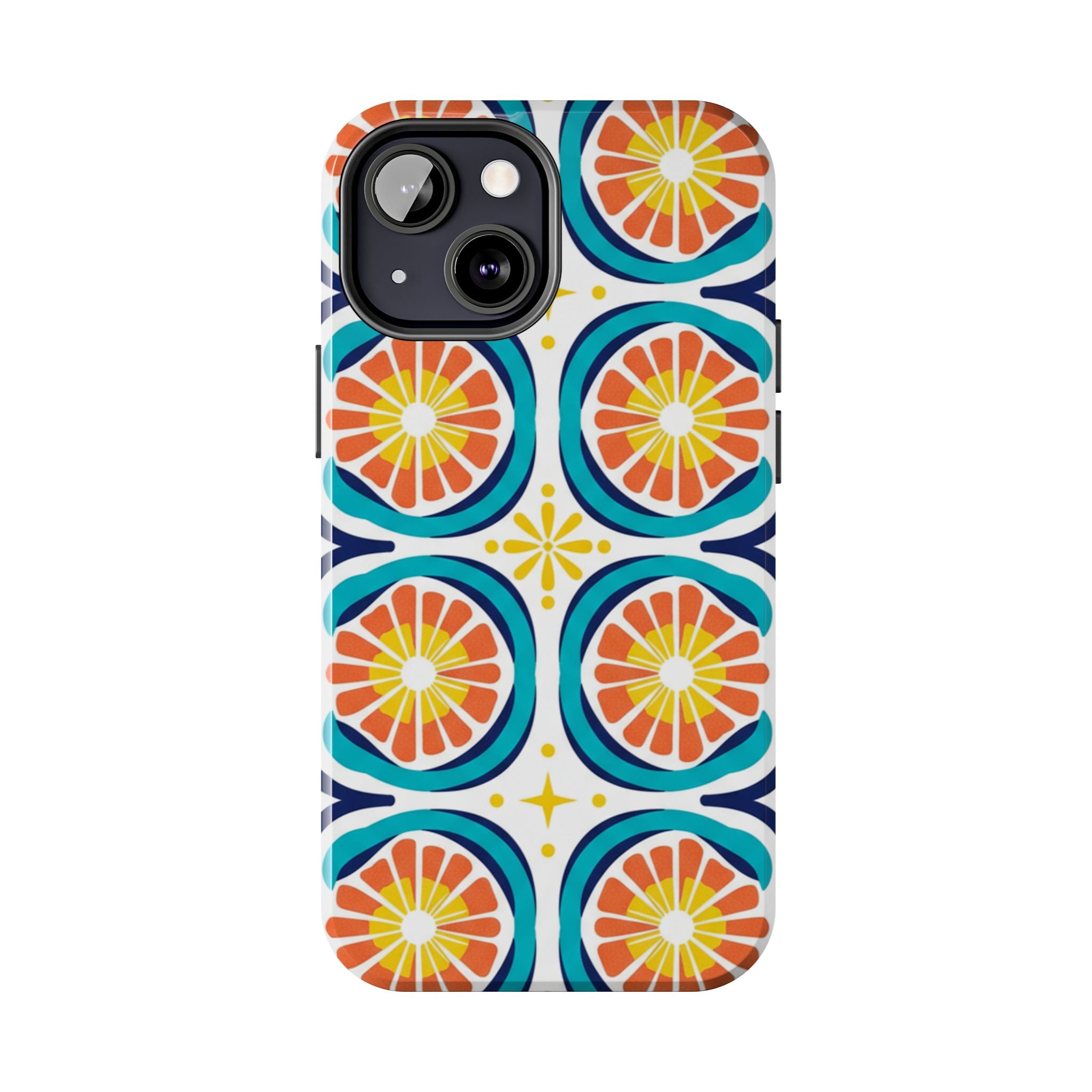 Citrus Tile Tough Phone Case — Colorful Retro Orange Slice Pattern