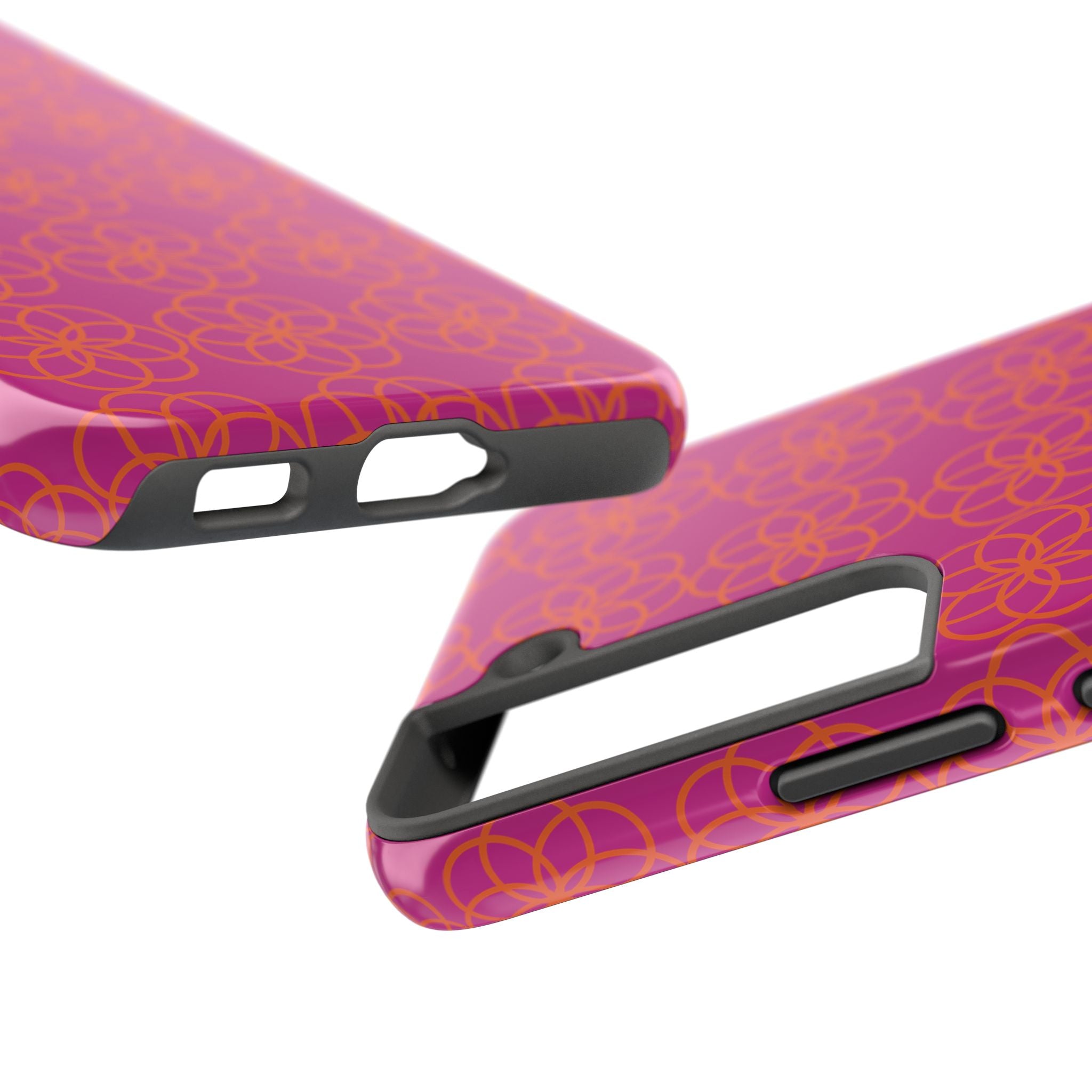 Floral Geometric Tough Phone Case — Pink & Orange Patterned Protective Cover
