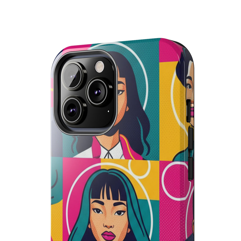 Bold Pop Art Faces Tough Phone Case — Colorful Retro Portrait Protective Cover