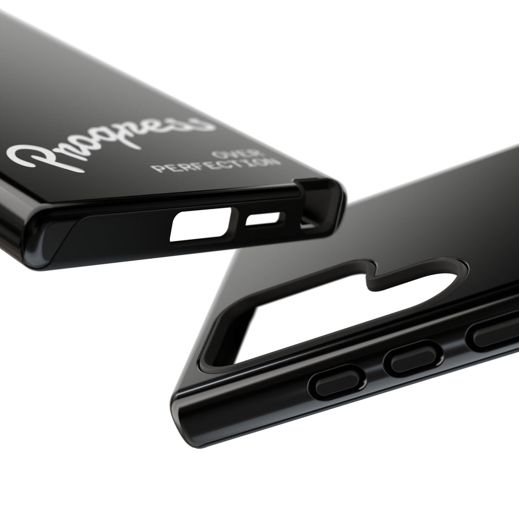 Phone Case - "Progress Over Perfection" Glossy Black Protective Cover