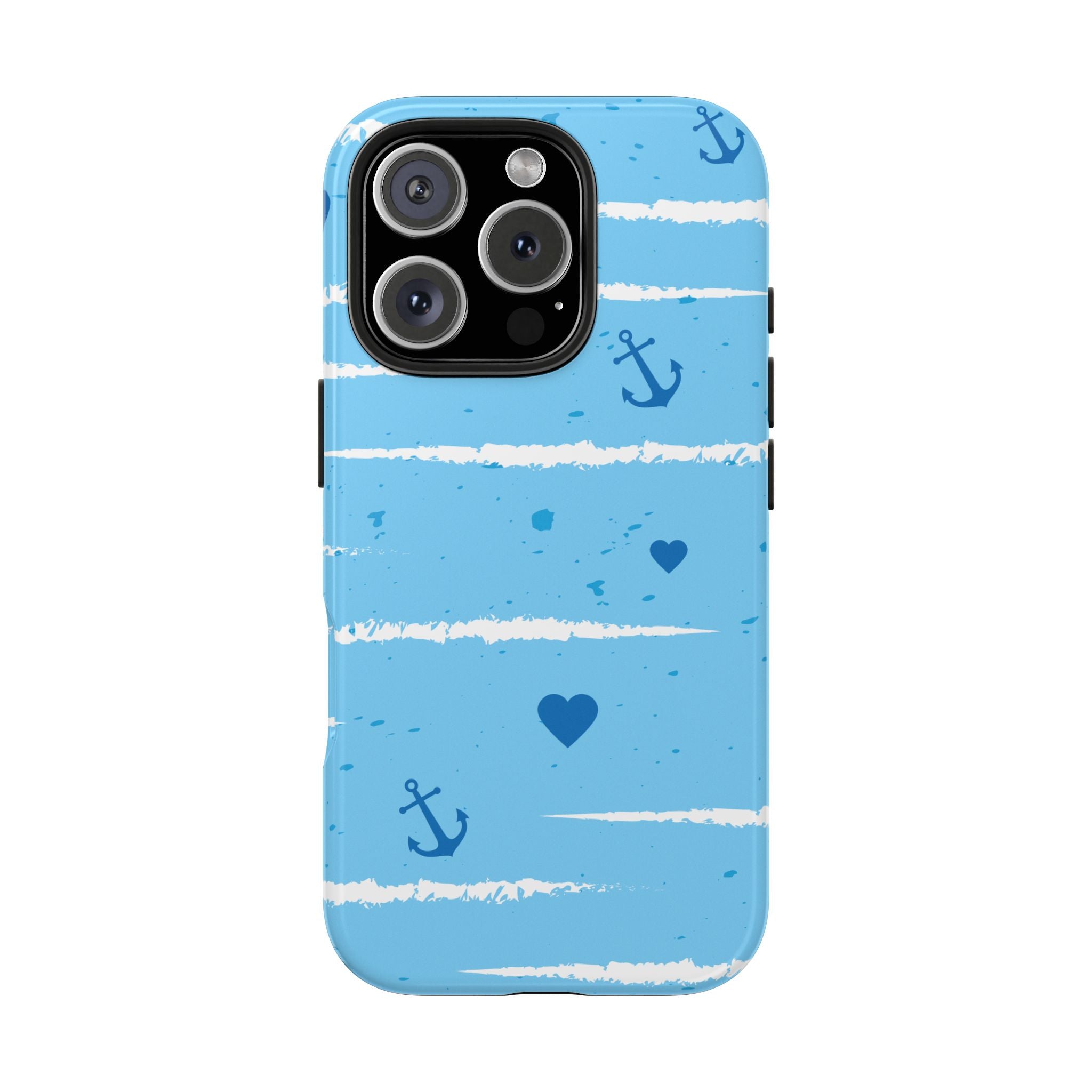 Nautical Blue Anchor & Hearts Tough Phone Case — Cute Striped Protective Cover