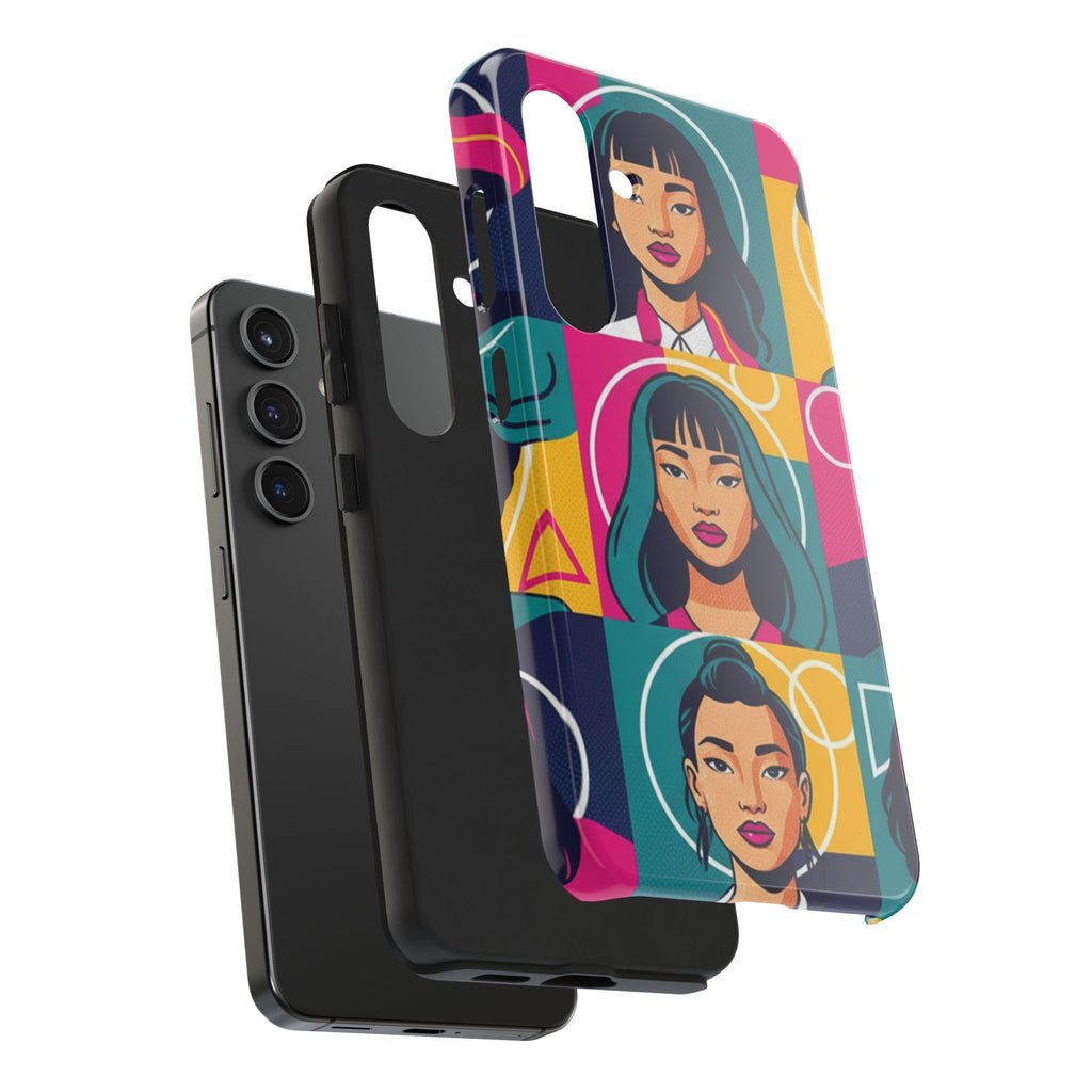 Bold Pop Art Faces Tough Phone Case — Colorful Retro Portrait Protective Cover