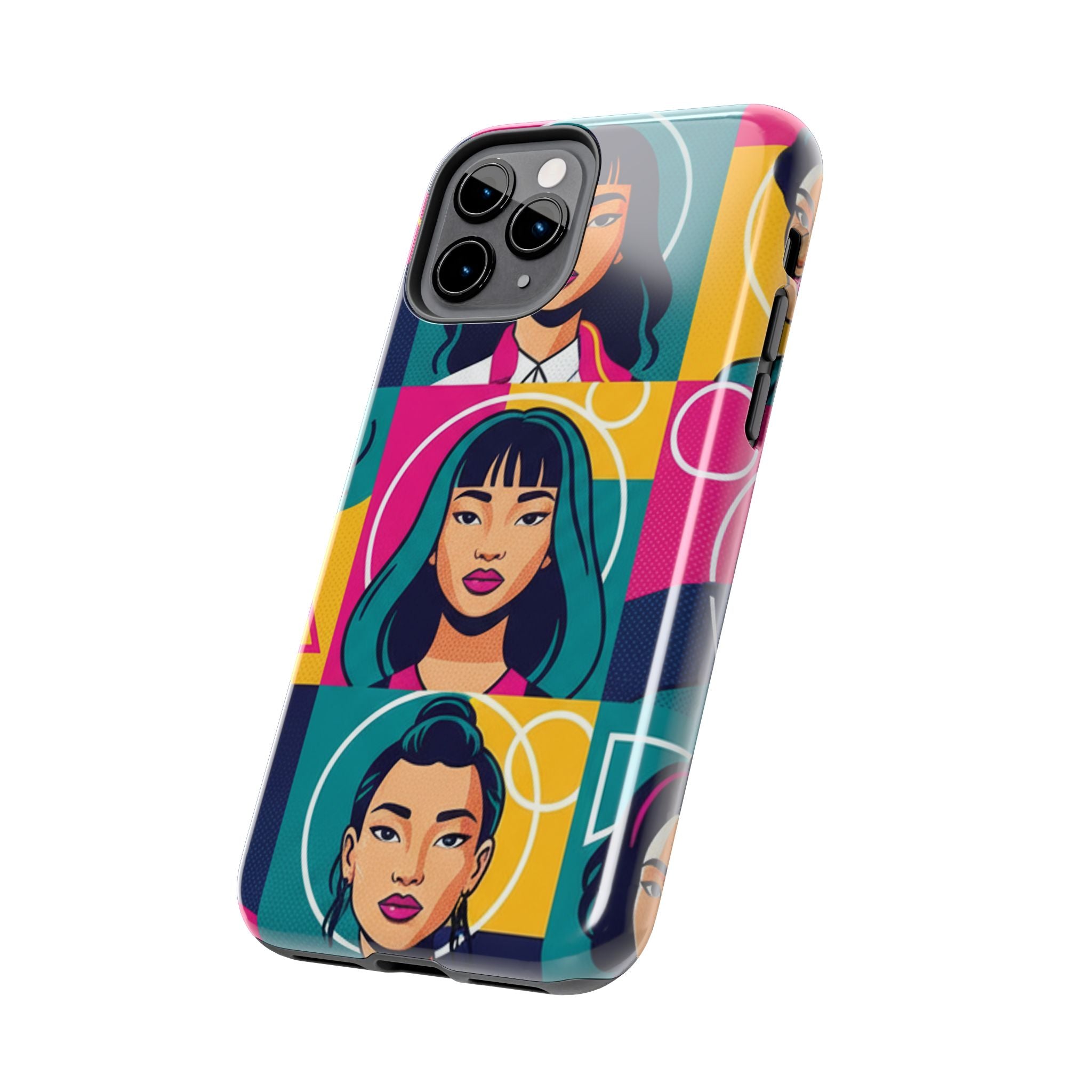 Bold Pop Art Faces Tough Phone Case — Colorful Retro Portrait Protective Cover