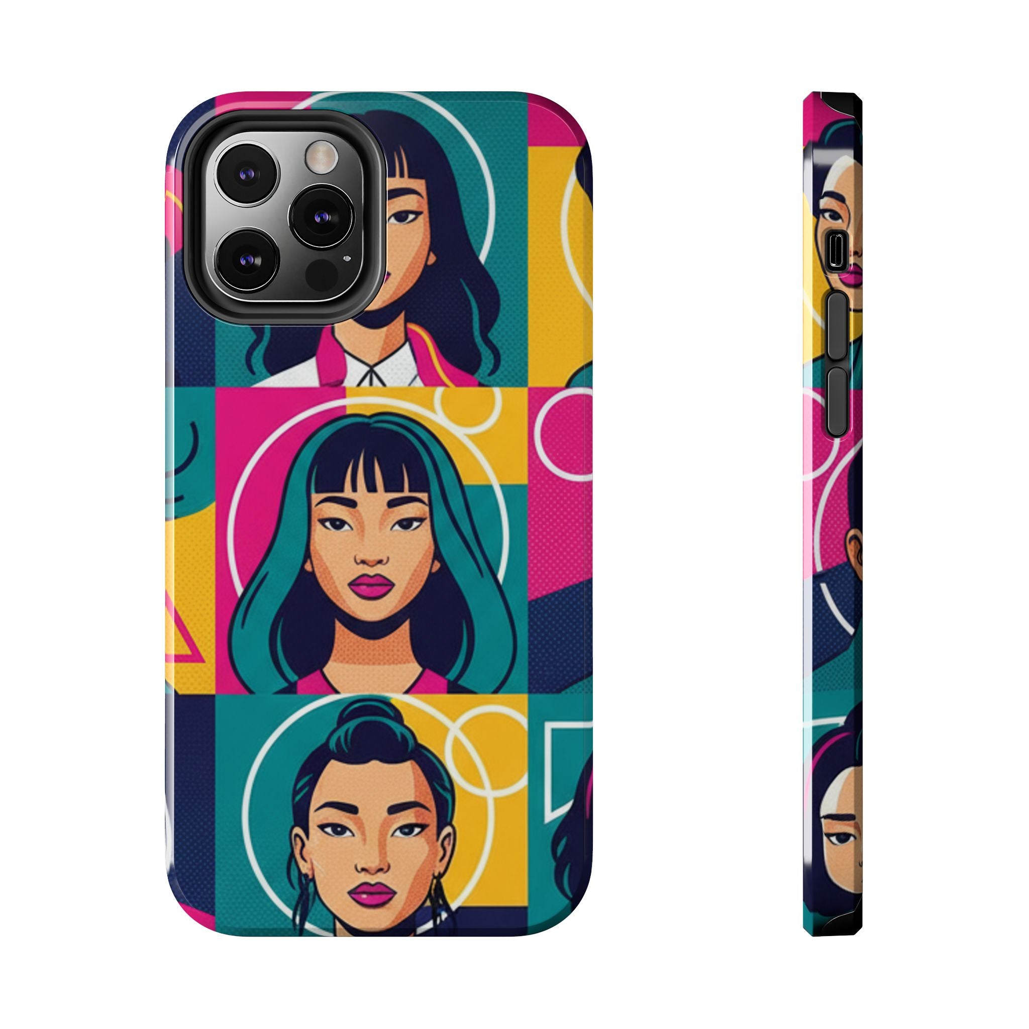 Bold Pop Art Faces Tough Phone Case — Colorful Retro Portrait Protective Cover