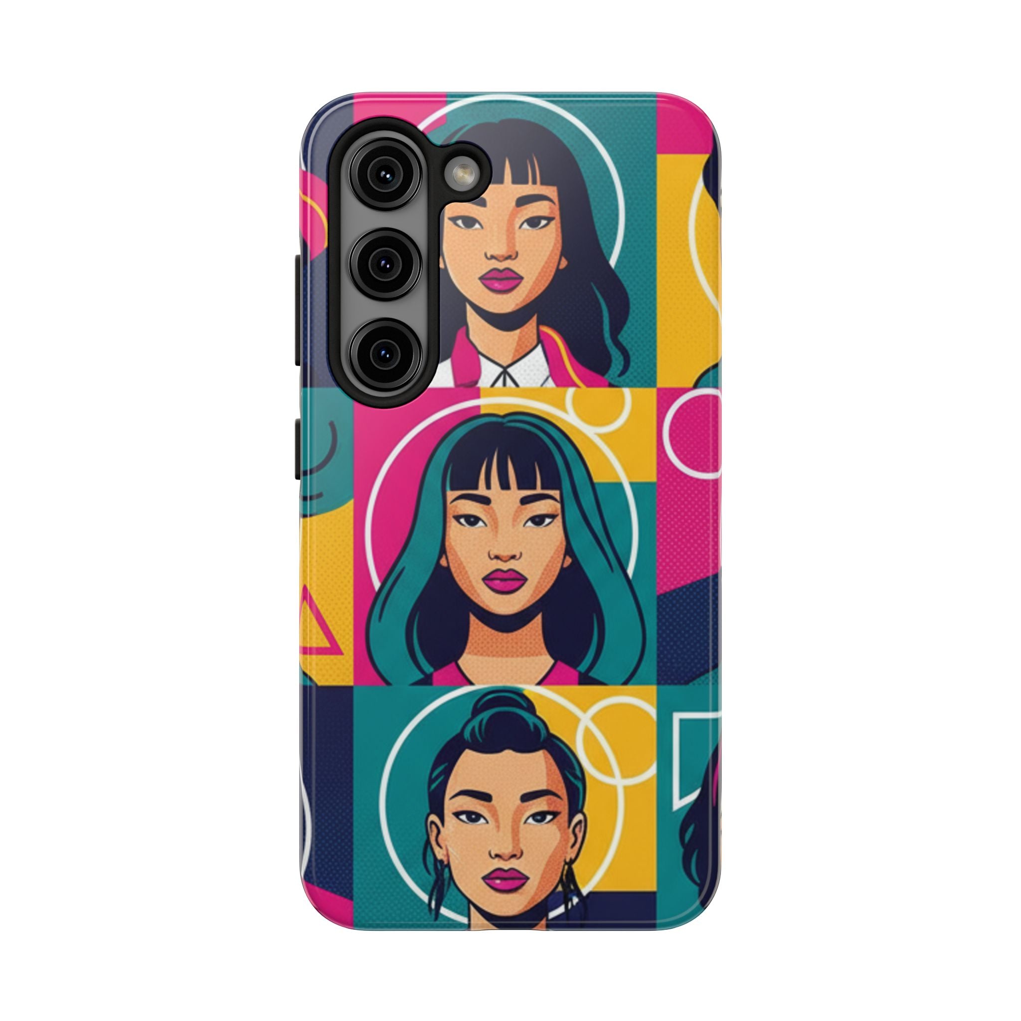 Bold Pop Art Faces Tough Phone Case — Colorful Retro Portrait Protective Cover