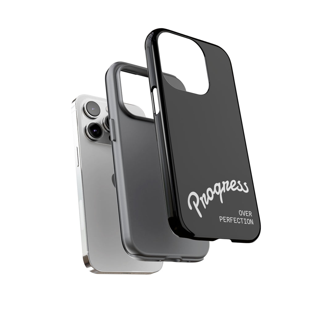 Phone Case - "Progress Over Perfection" Glossy Black Protective Cover